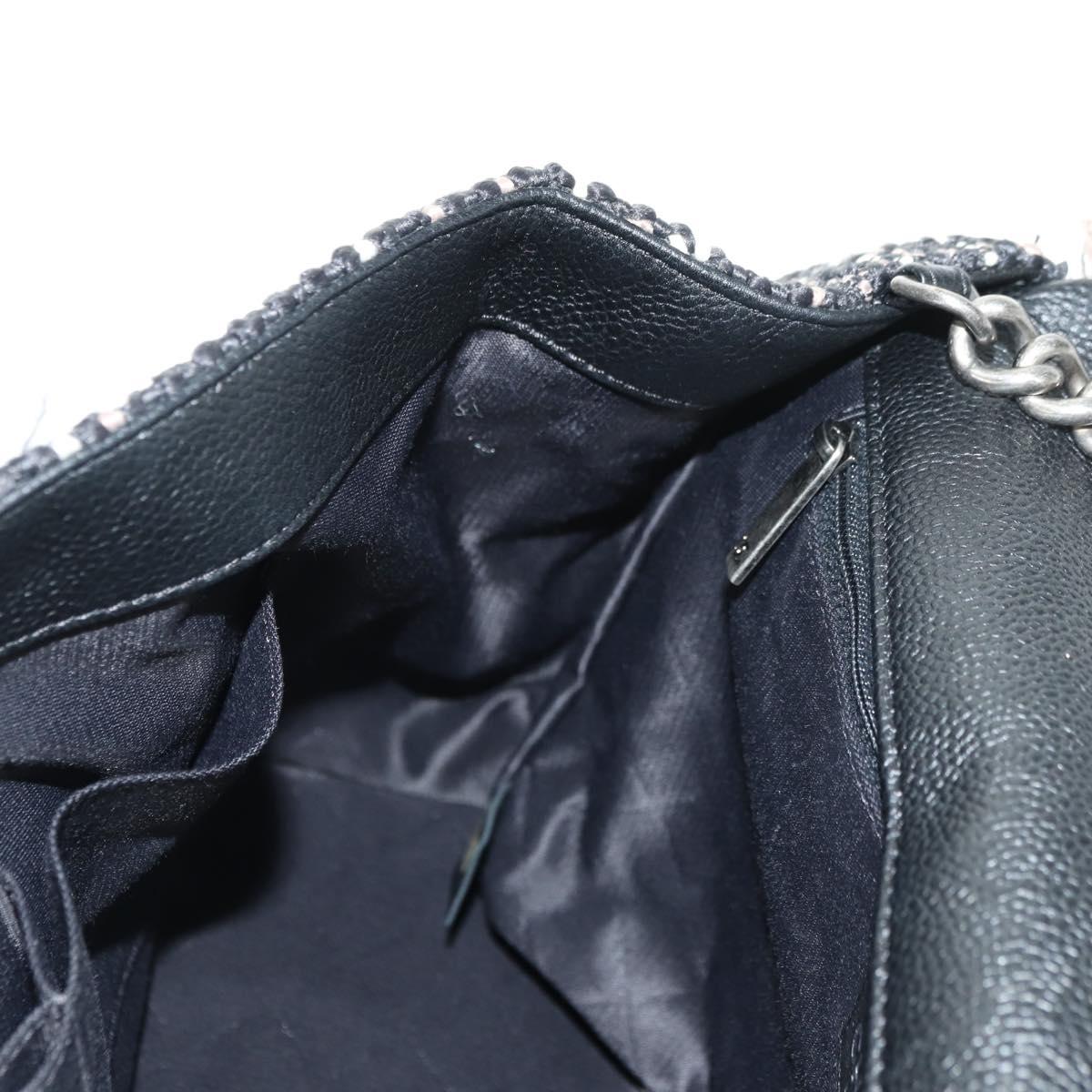 CHANEL Airline Chain Shoulder Bag Tweed 2way Black Silver CC Auth 181416SM