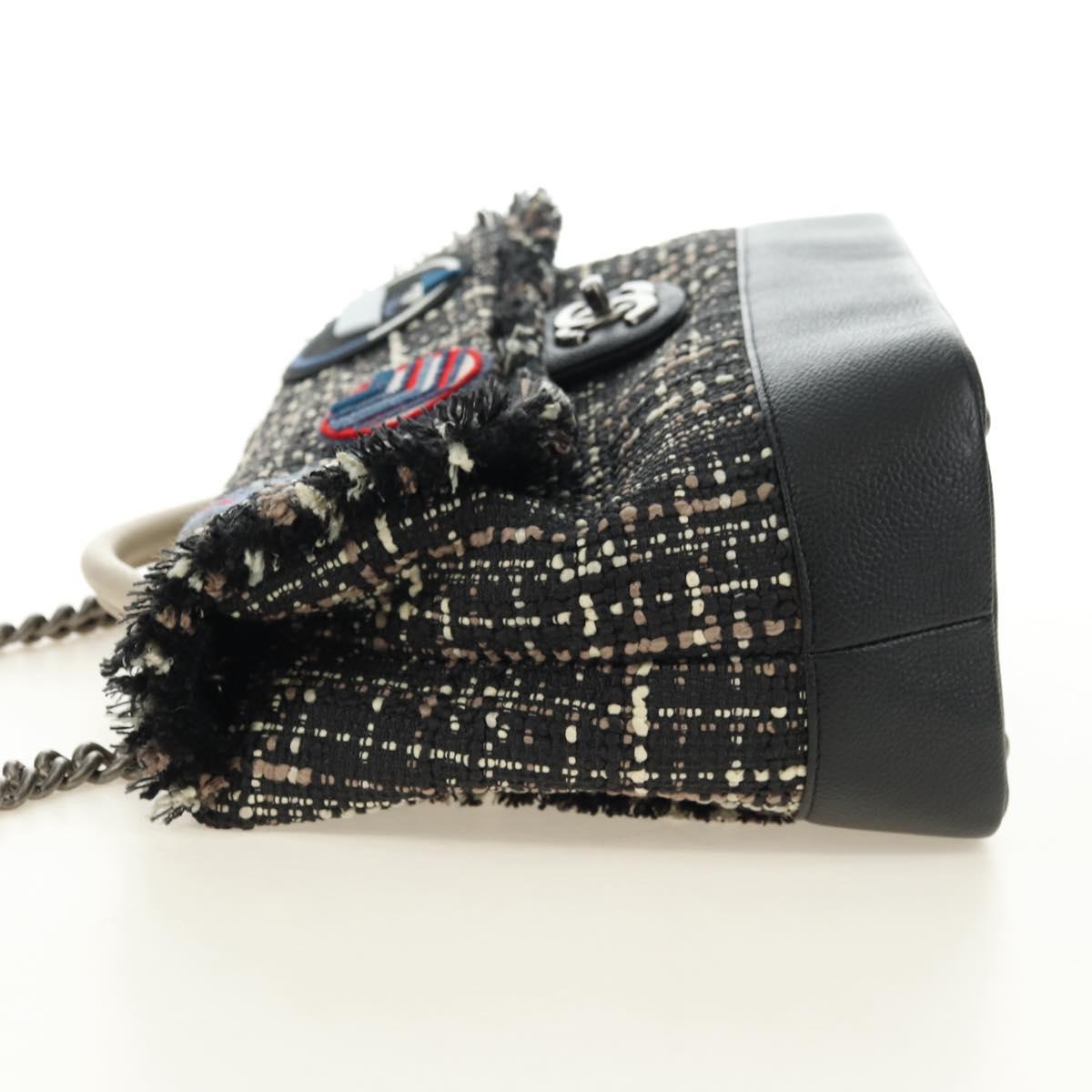 CHANEL Airline Chain Shoulder Bag Tweed 2way Black Silver CC Auth 181416SM