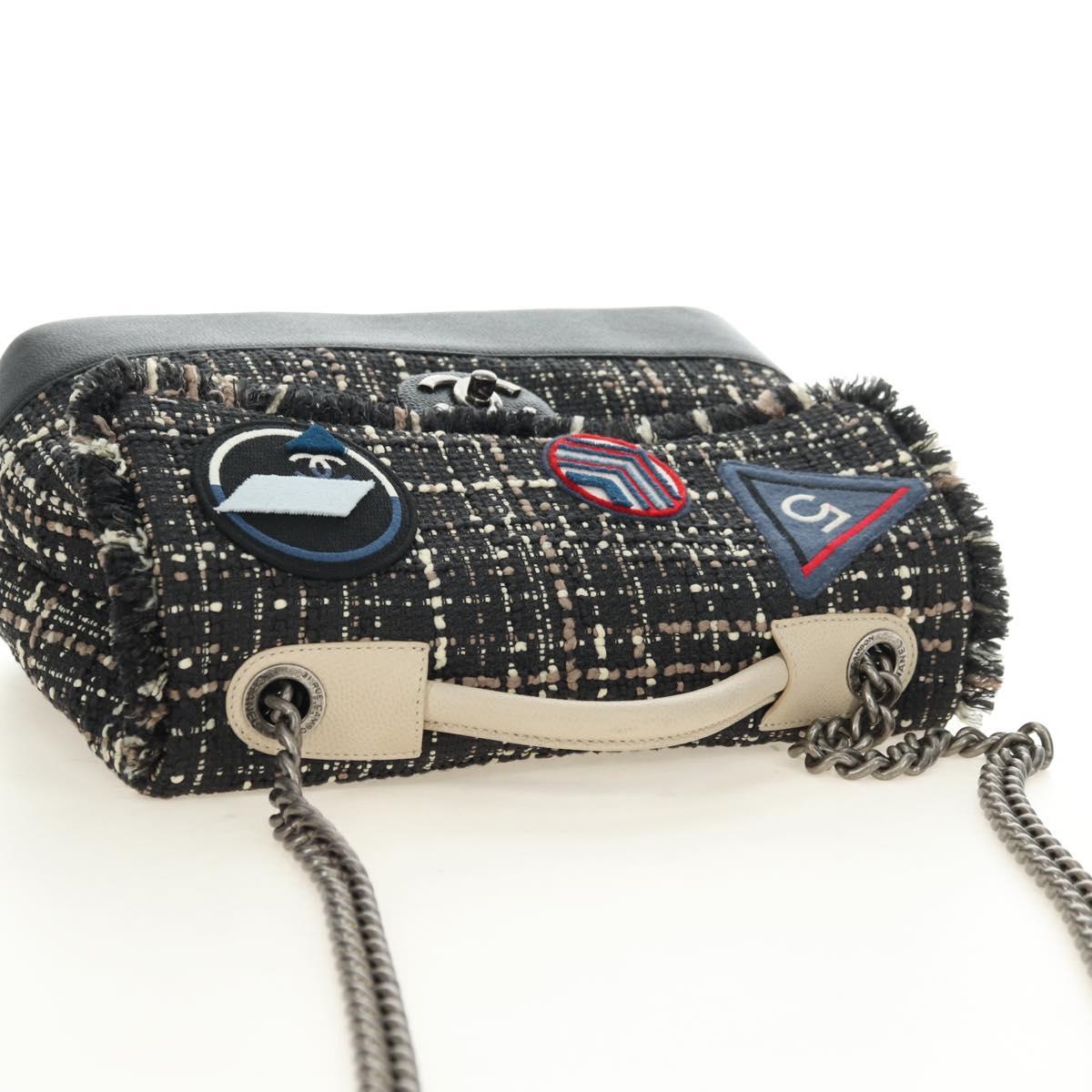 CHANEL Airline Chain Shoulder Bag Tweed 2way Black Silver CC Auth 181416SM