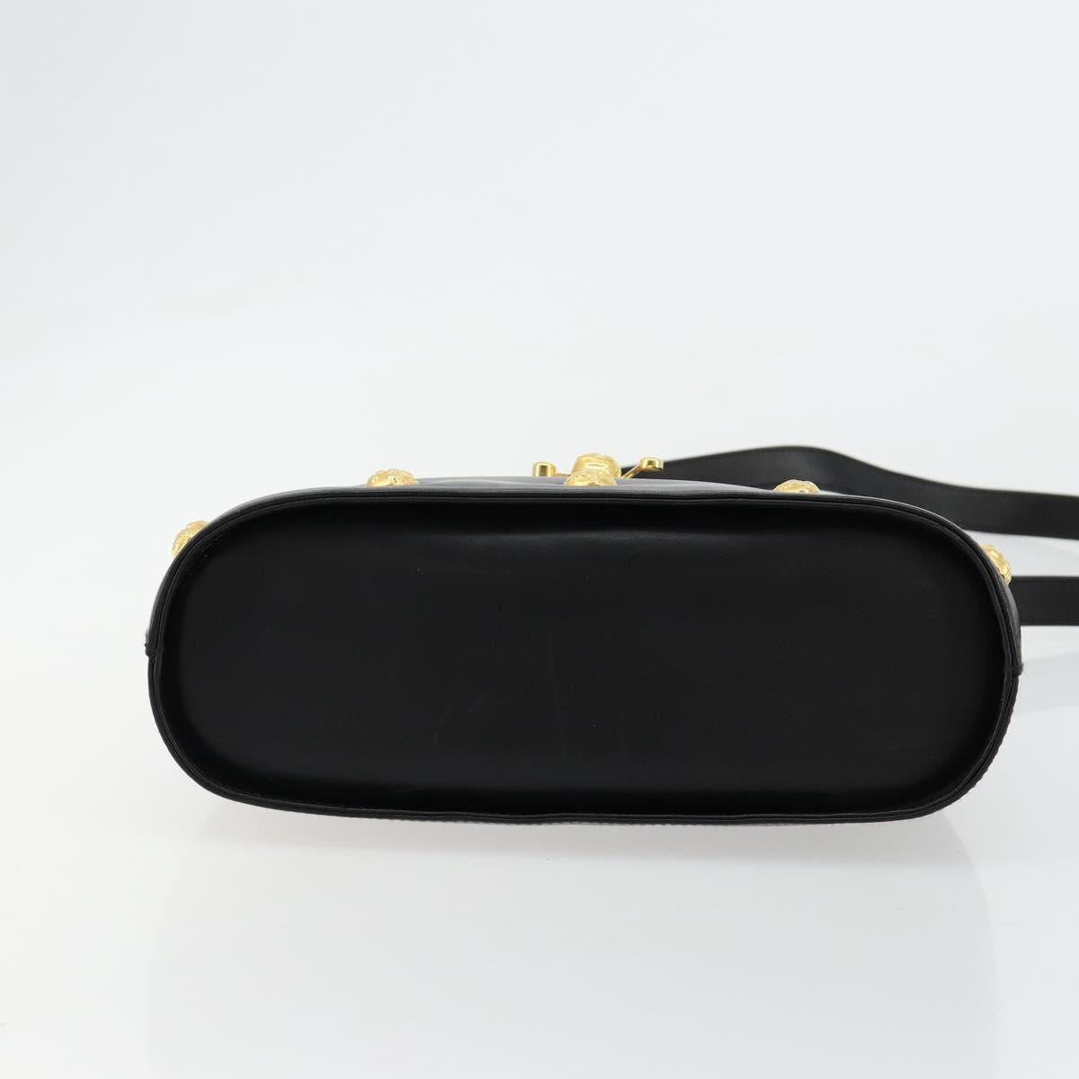 Salvatore Ferragamo Gancini Hand Bag Leather 2way Black Gold Auth 181422A