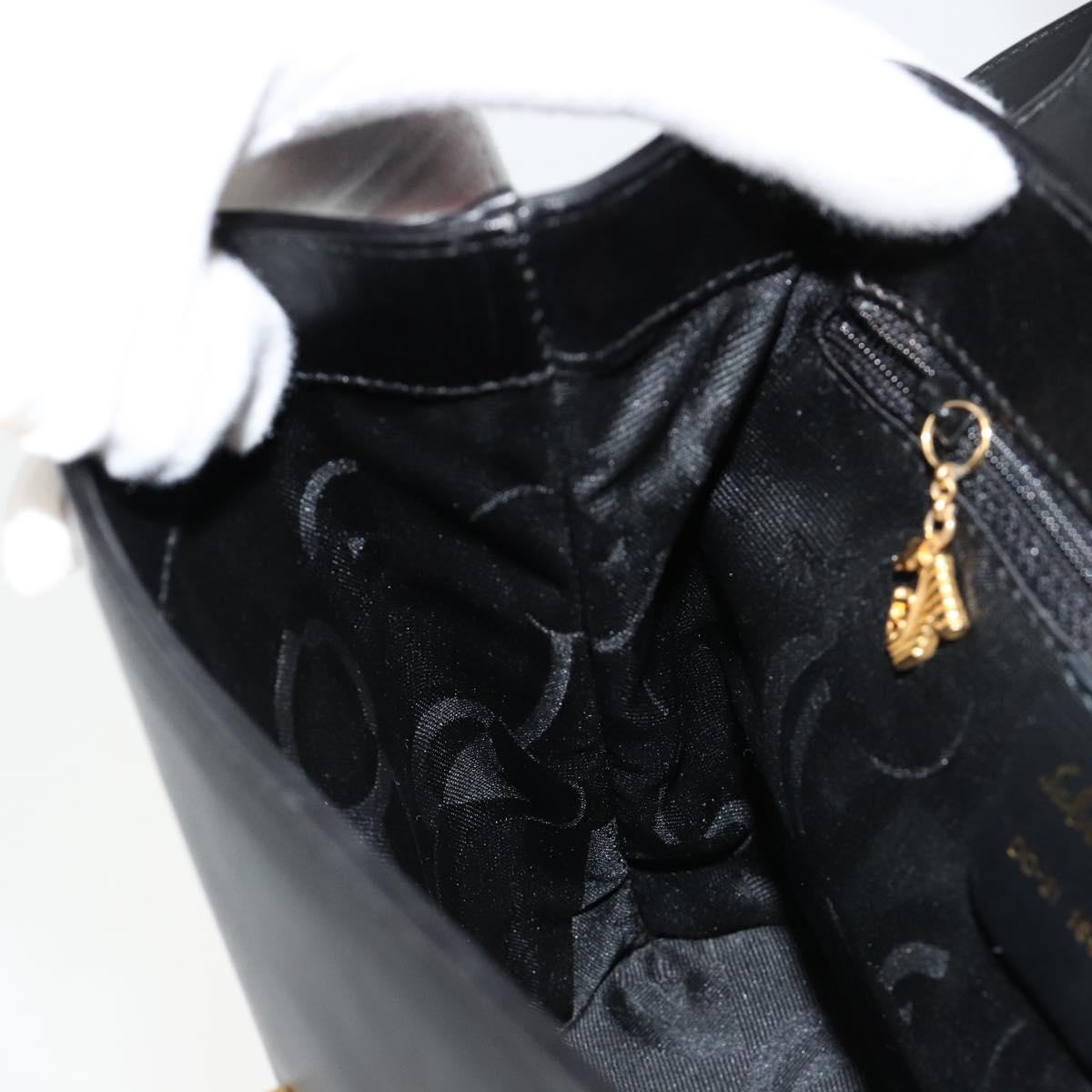 Salvatore Ferragamo Gancini Hand Bag Leather 2way Black Gold Auth 181422A