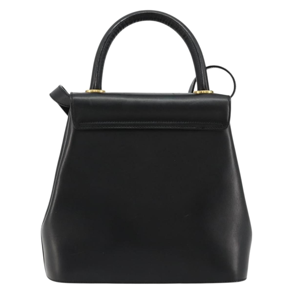 Salvatore Ferragamo Gancini Hand Bag Leather 2way Black Gold Auth 181422A