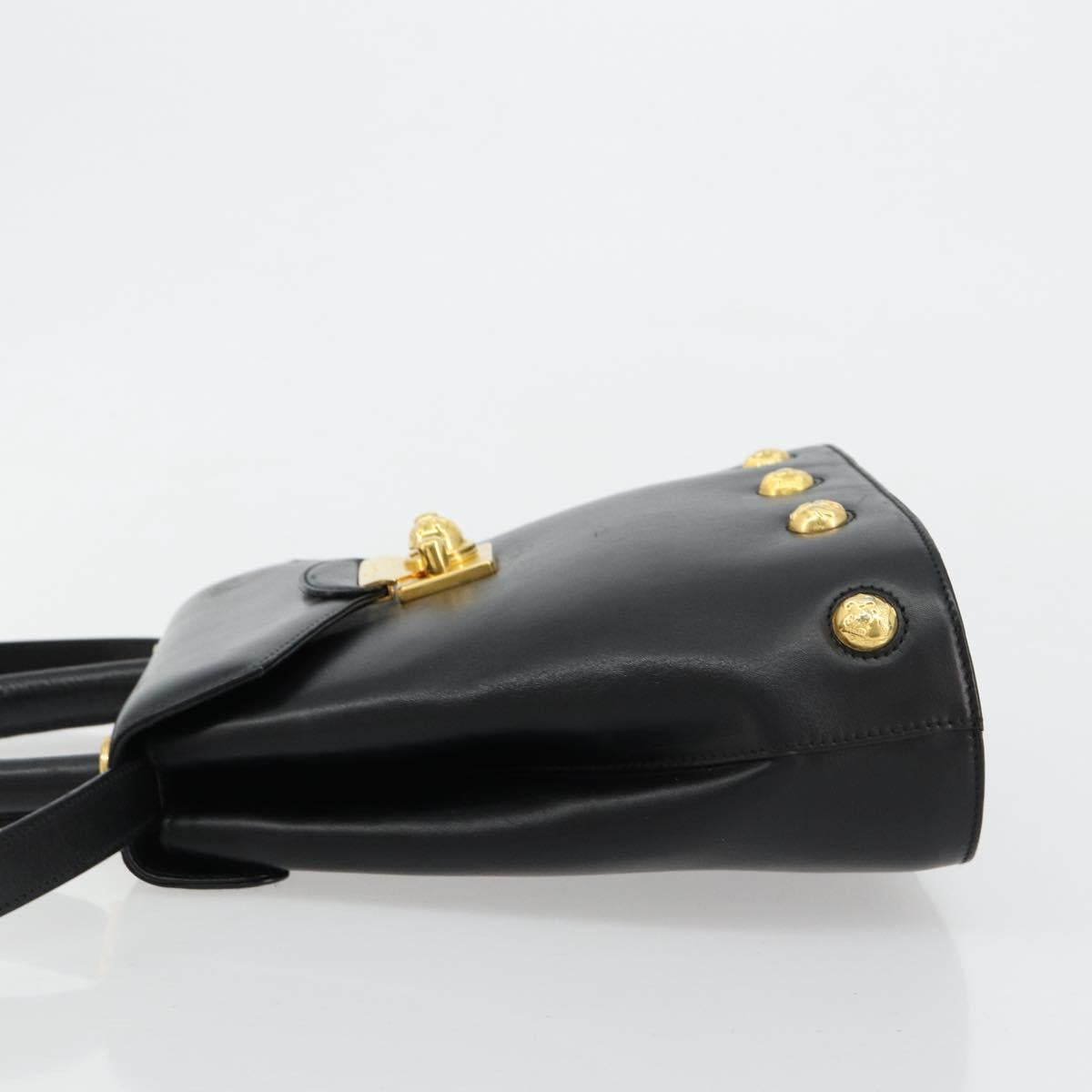 Salvatore Ferragamo Gancini Hand Bag Leather 2way Black Gold Auth 181422A