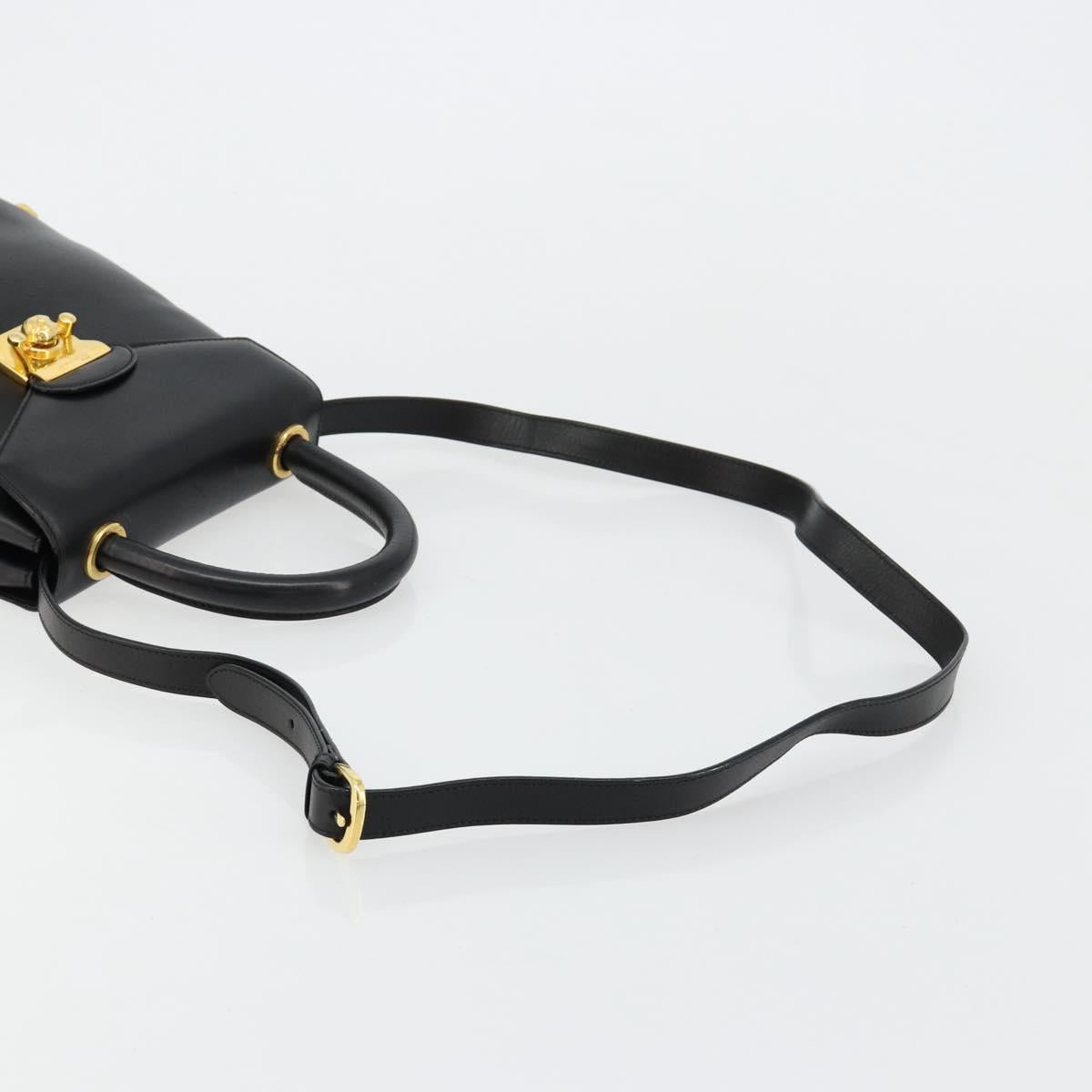Salvatore Ferragamo Gancini Hand Bag Leather 2way Black Gold Auth 181422A