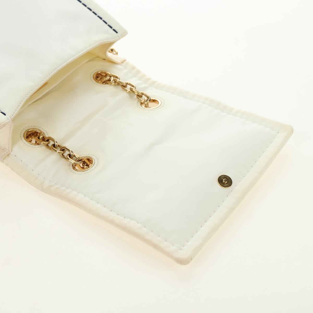 PRADA Chain Shoulder Bag Nylon White Gold Auth 181426V