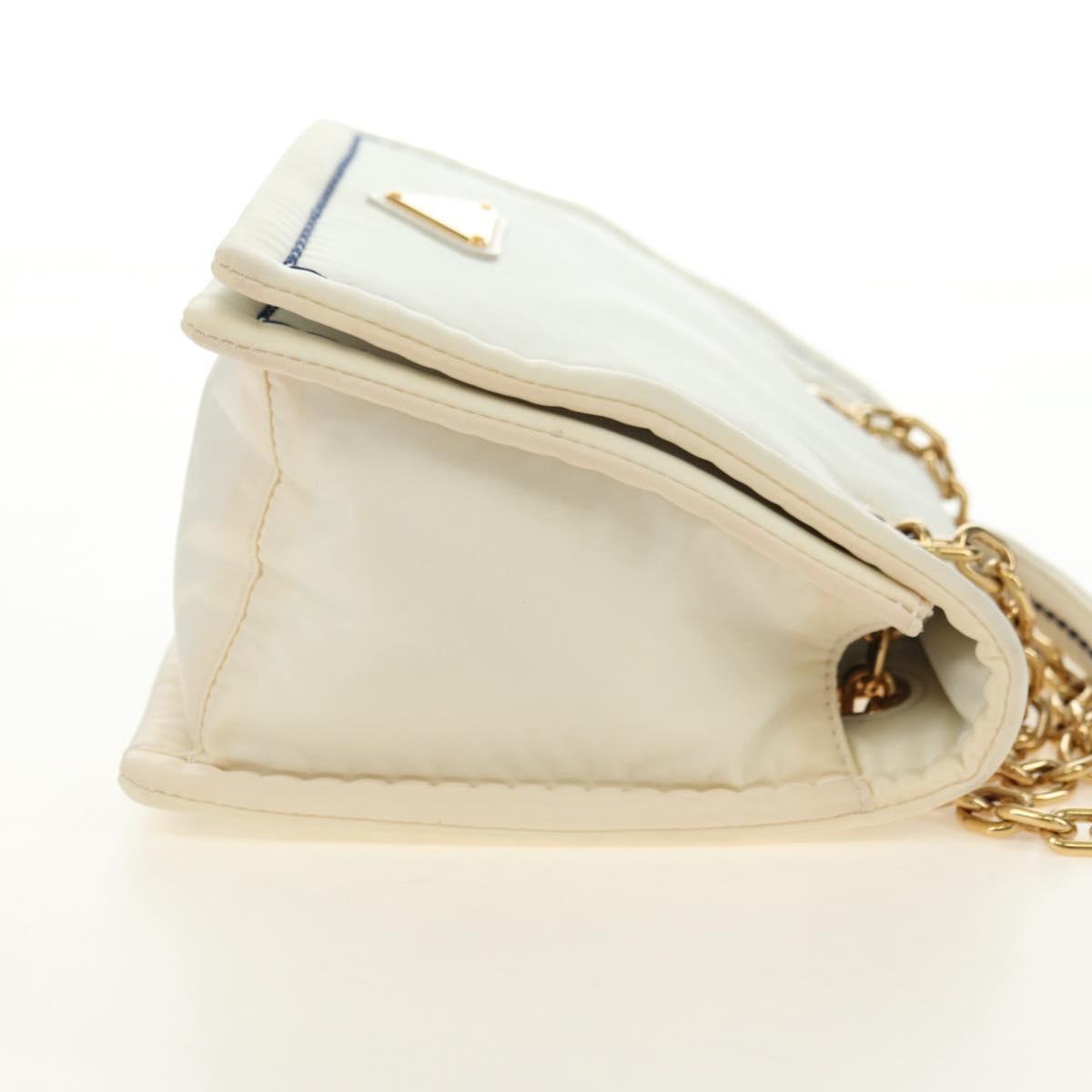 PRADA Chain Shoulder Bag Nylon White Gold Auth 181426V
