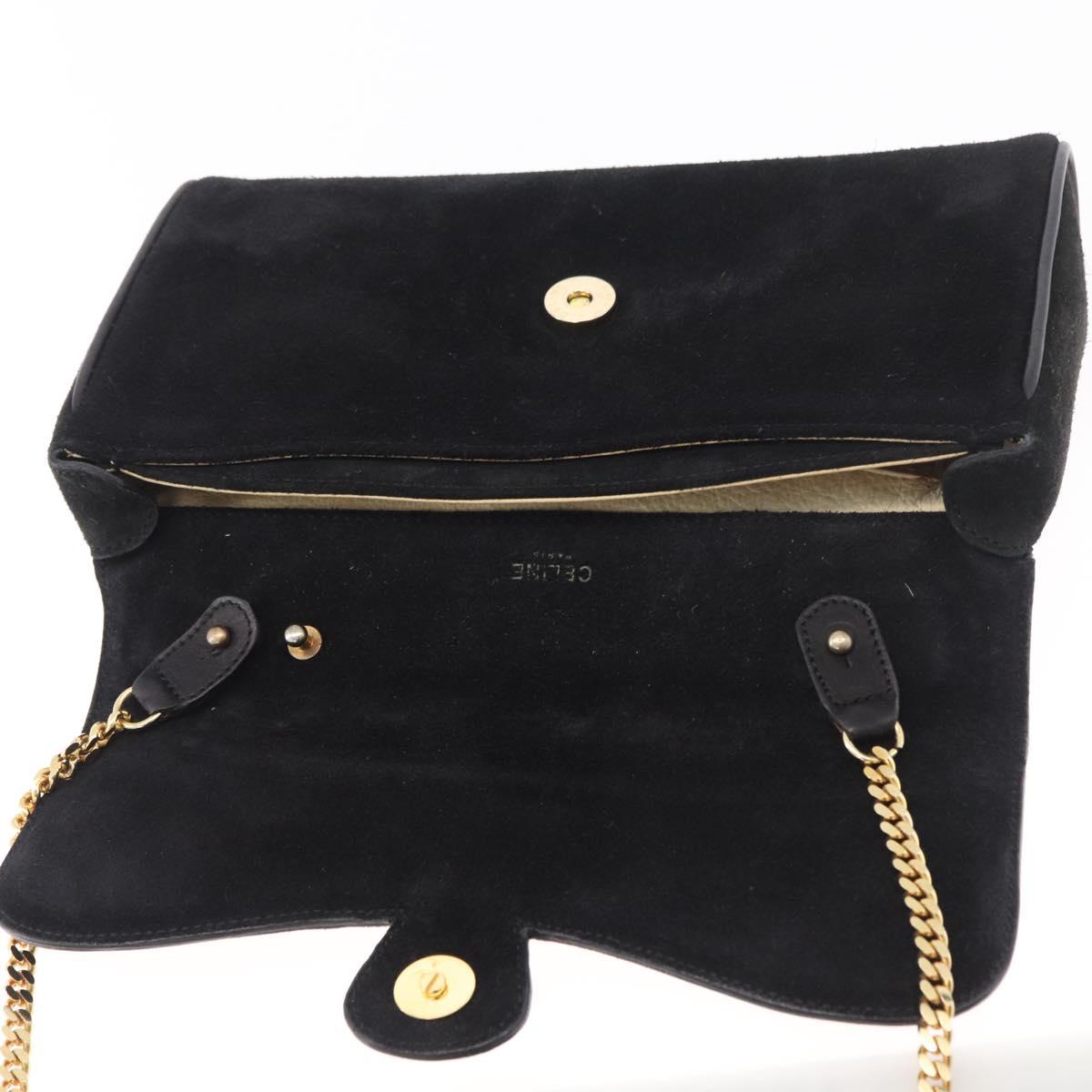 CELINE Chain Shoulder Bag Suede Black Gold Auth 181433A