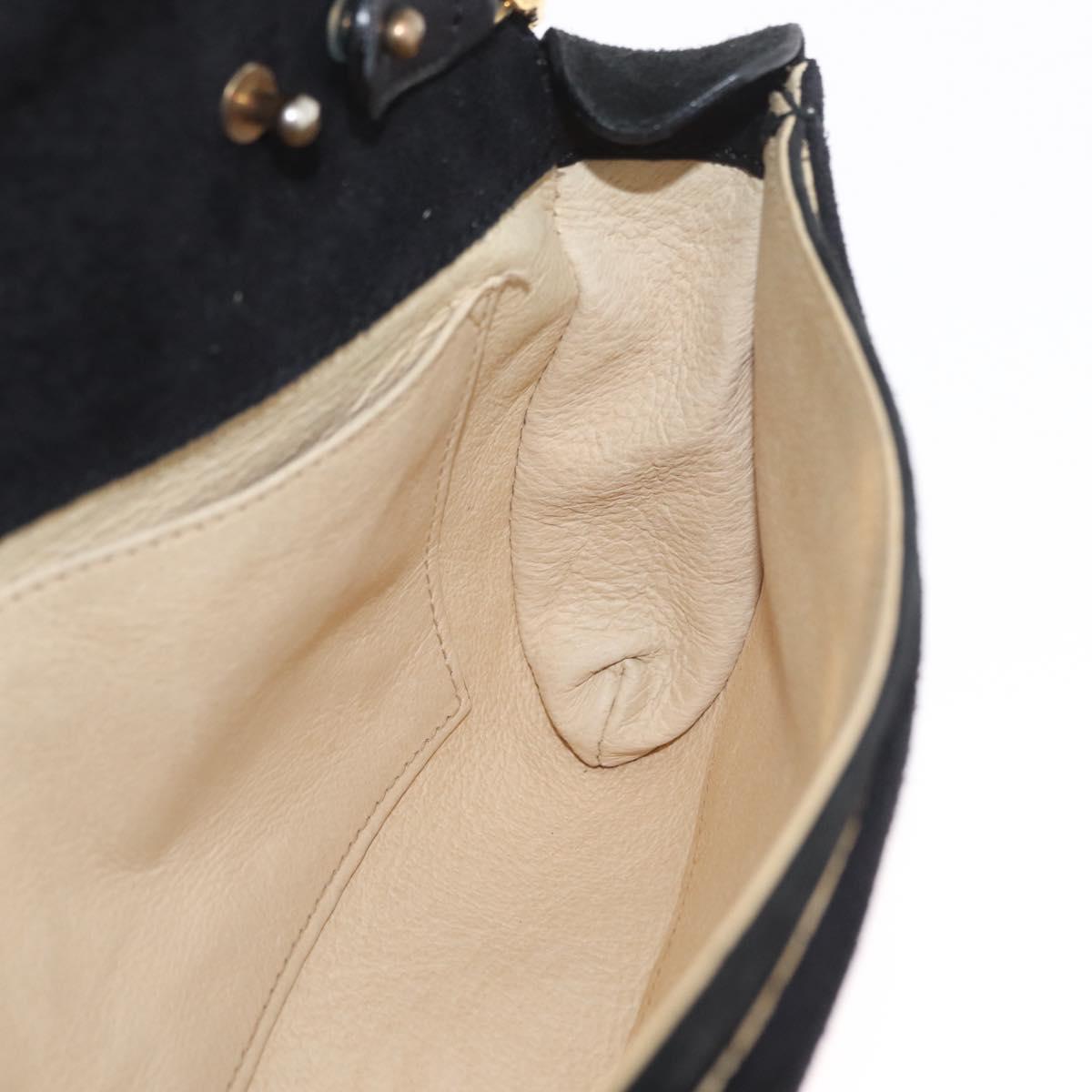 CELINE Chain Shoulder Bag Suede Black Gold Auth 181433A