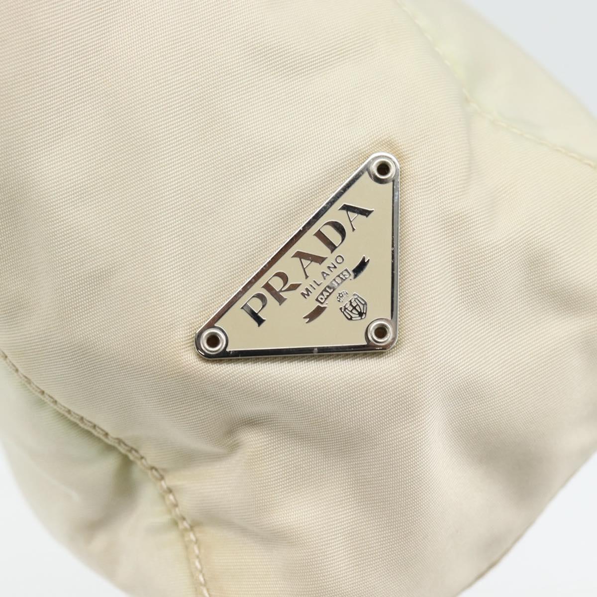 PRADA Hand Bag Nylon Ivory Silver Auth 181436