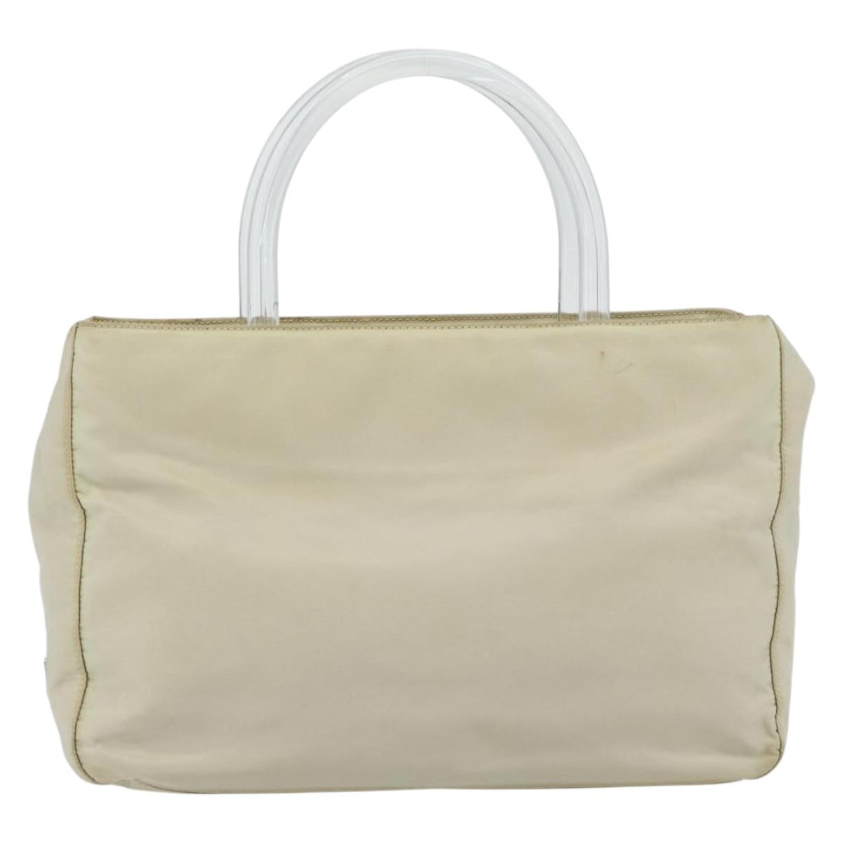 PRADA Hand Bag Nylon Ivory Silver Auth 181436