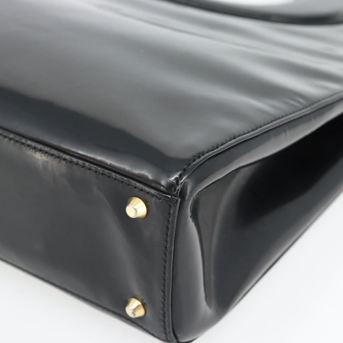 Christian Dior Hand Bag Patent leather Black Gold Auth 181437A