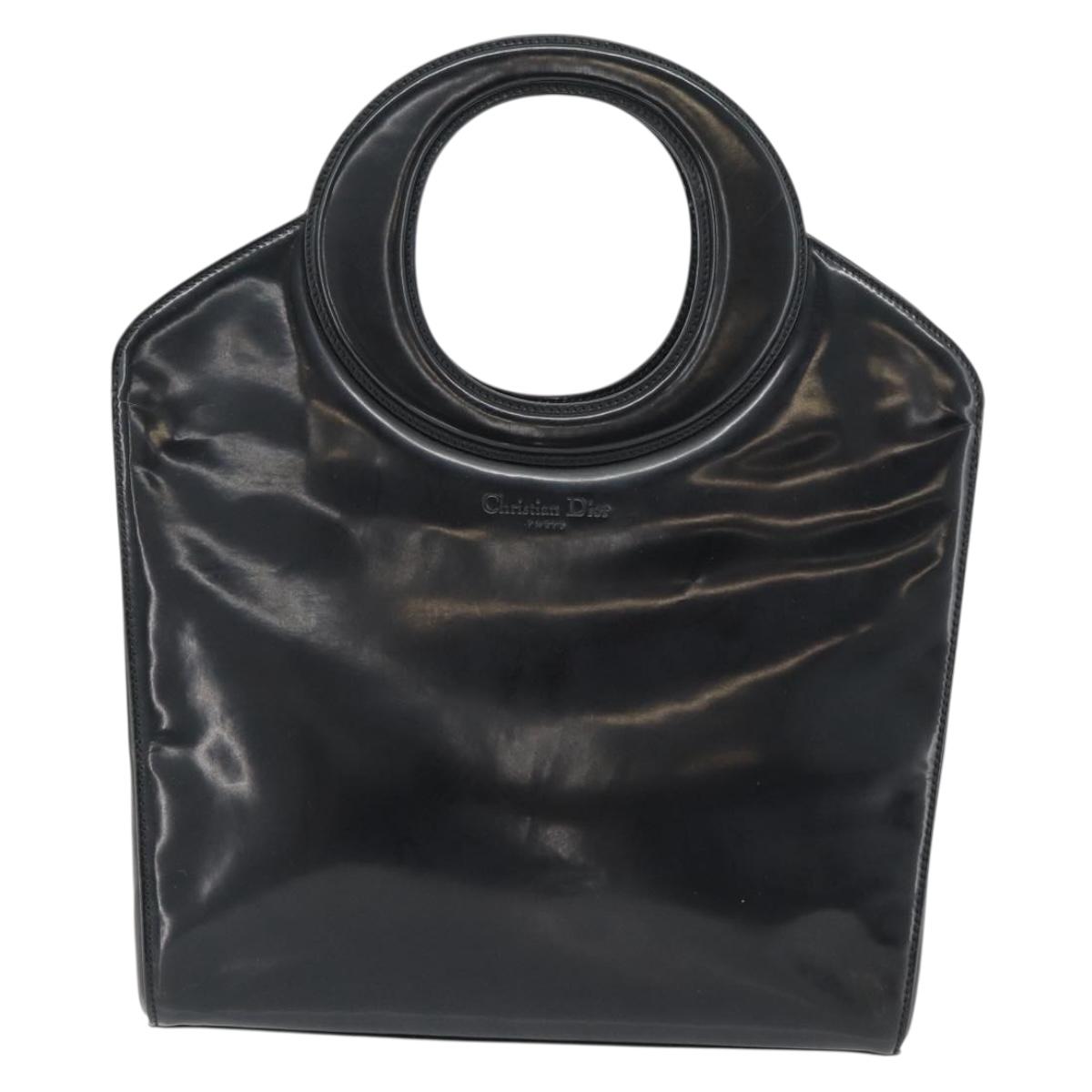 Christian Dior Hand Bag Patent leather Black Gold Auth 181437A