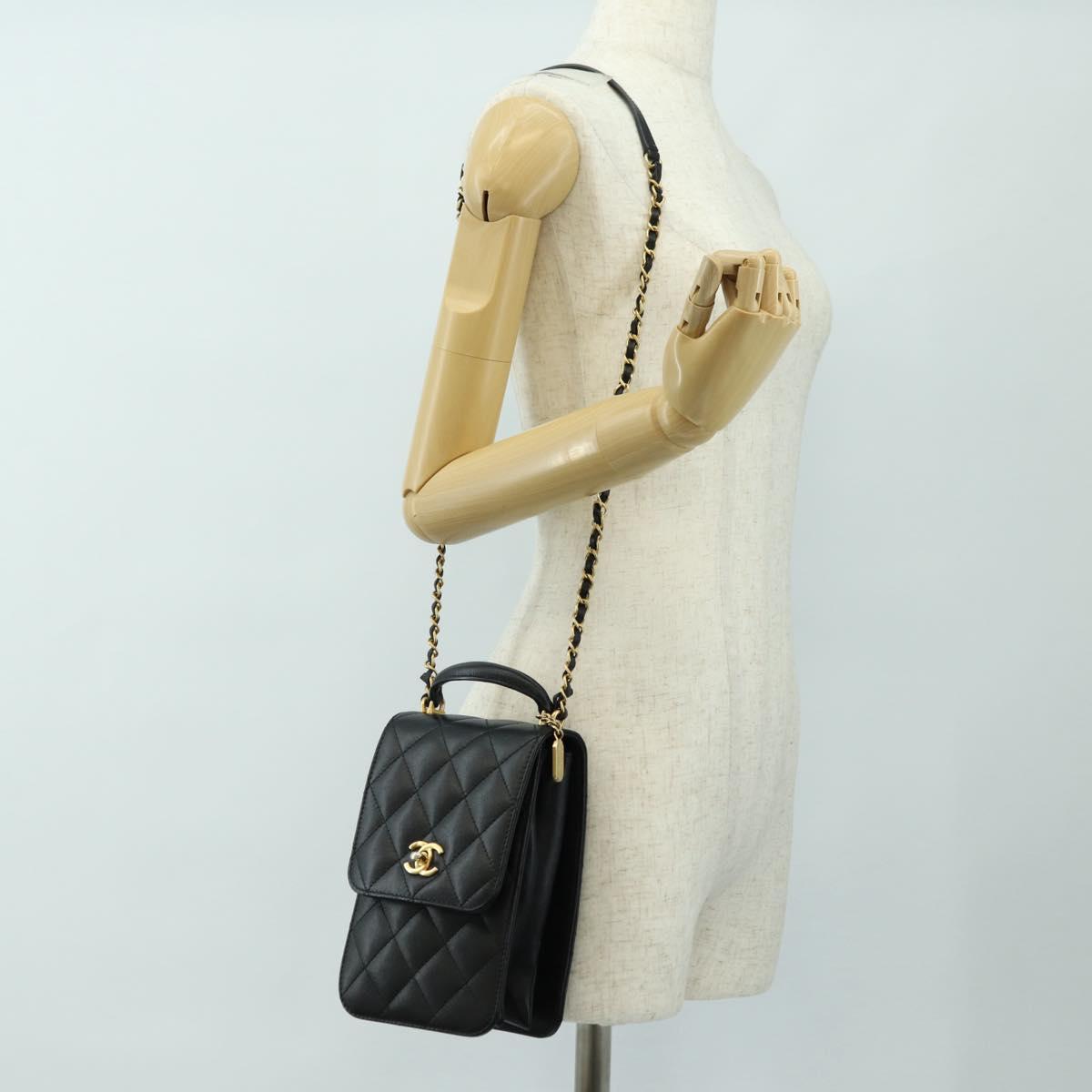 CHANEL Chain Matelasse Shoulder Bag Caviar Skin Black Gold CC Auth 181439SM