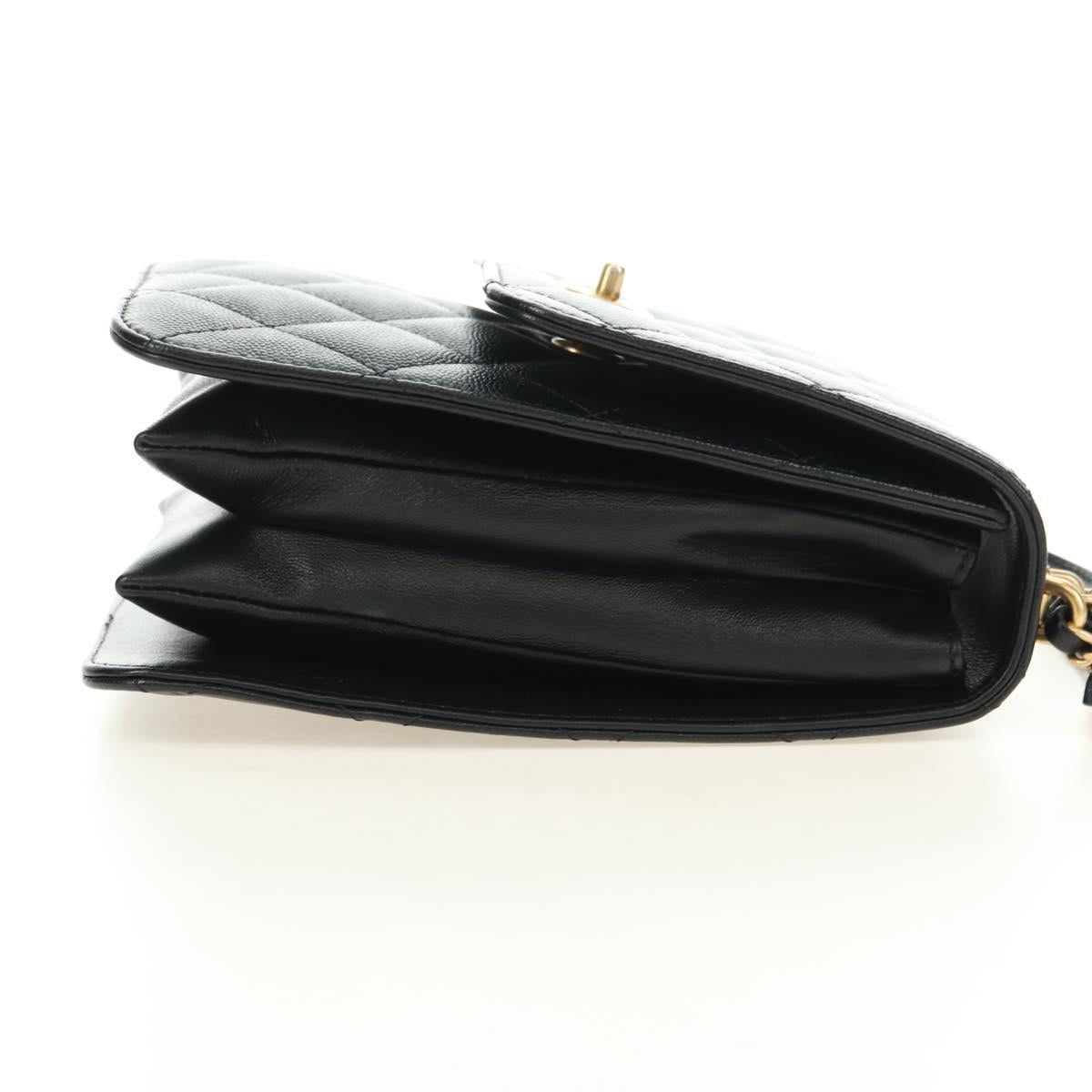 CHANEL Chain Matelasse Shoulder Bag Caviar Skin Black Gold CC Auth 181439SM