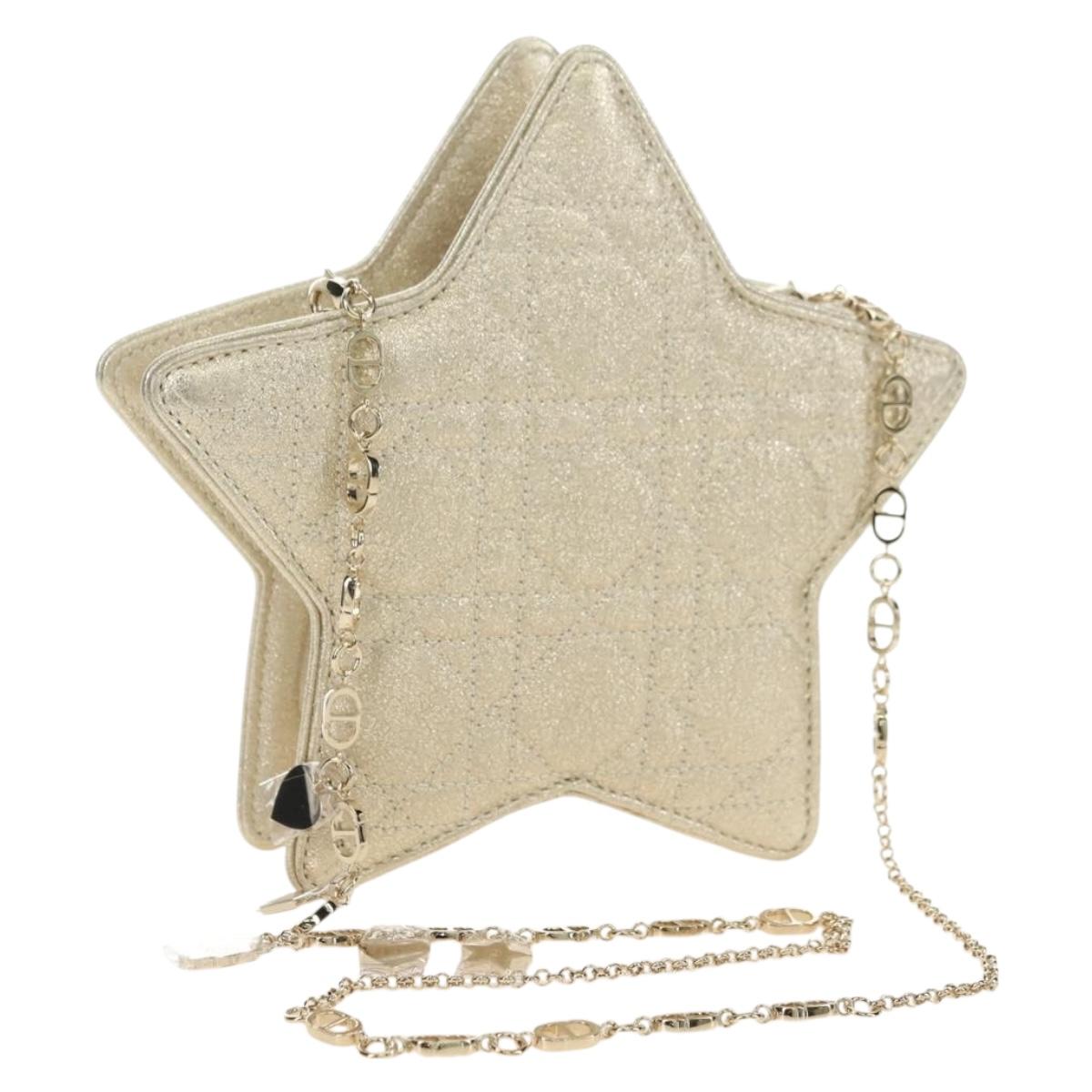 Christian Dior Canage Chain Shoulder Bag Leather Gold Auth 181440SM