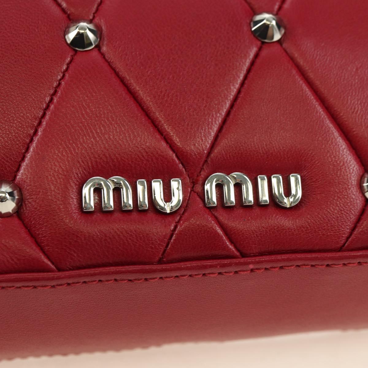 Miu Miu Chain Shoulder Bag Leather Red Silver Auth 181448SAM