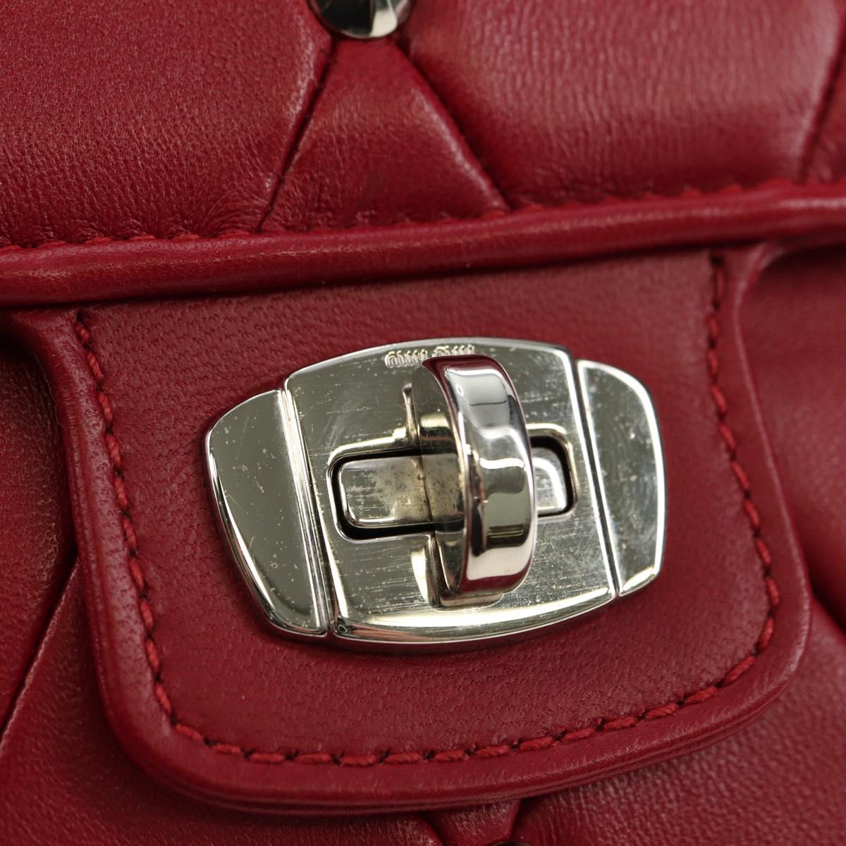 Miu Miu Chain Shoulder Bag Leather Red Silver Auth 181448SAM