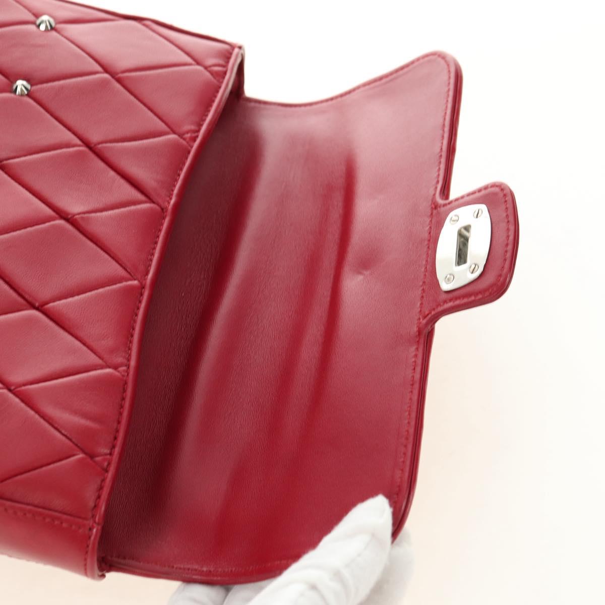 Miu Miu Chain Shoulder Bag Leather Red Silver Auth 181448SAM
