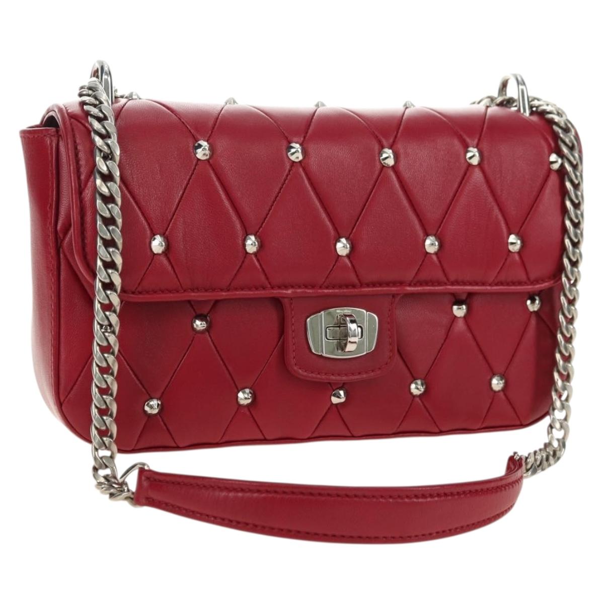 Miu Miu Chain Shoulder Bag Leather Red Silver Auth 181448SAM