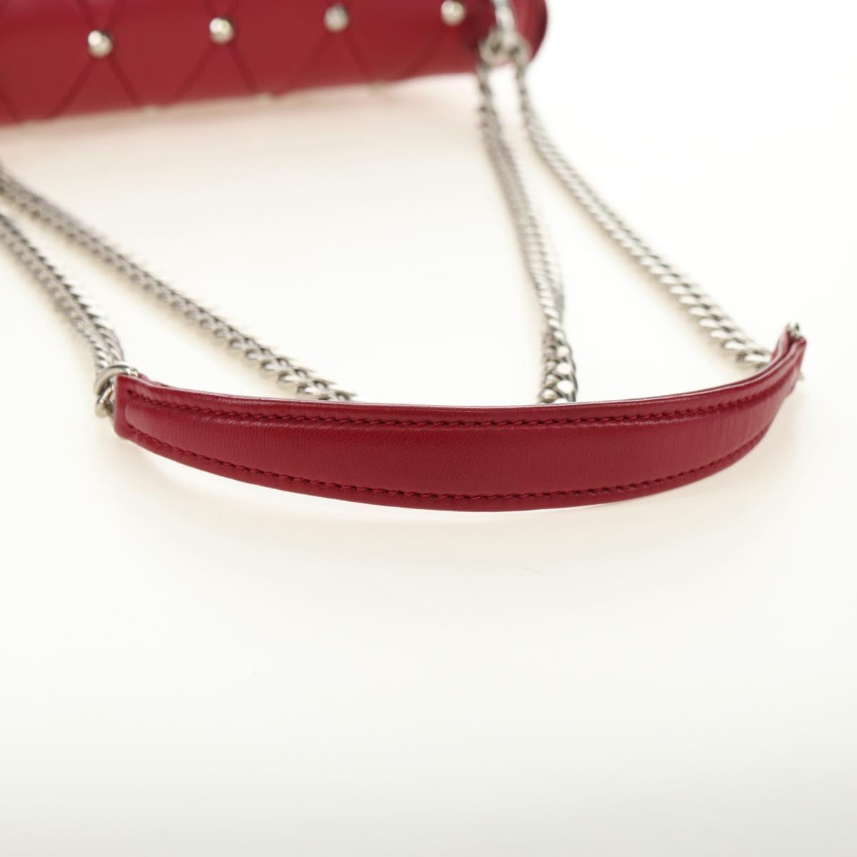 Miu Miu Chain Shoulder Bag Leather Red Silver Auth 181448SAM