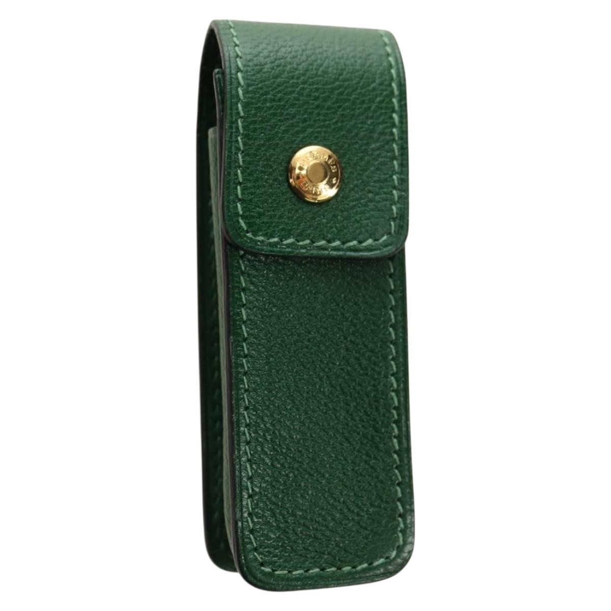 HERMES Lip Case Pouch Leather Green Auth 181451V