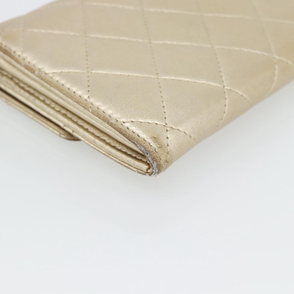 CHANEL Matelasse Long Wallet Lamb Skin Champagne Gold CC Auth 181461A