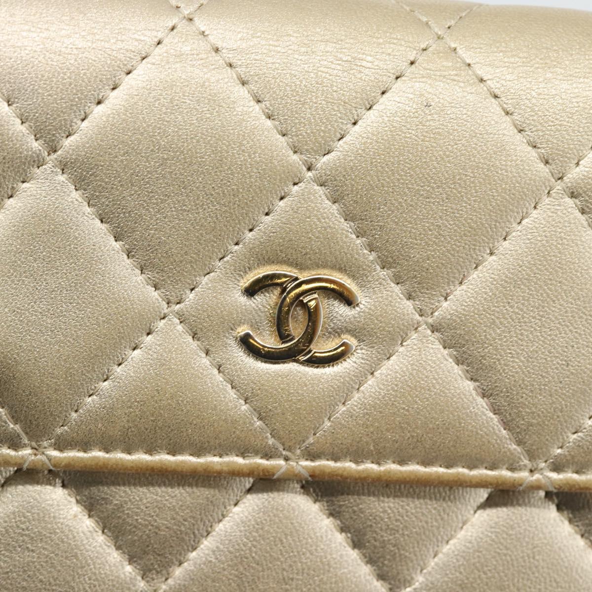 CHANEL Matelasse Long Wallet Lamb Skin Champagne Gold CC Auth 181461A