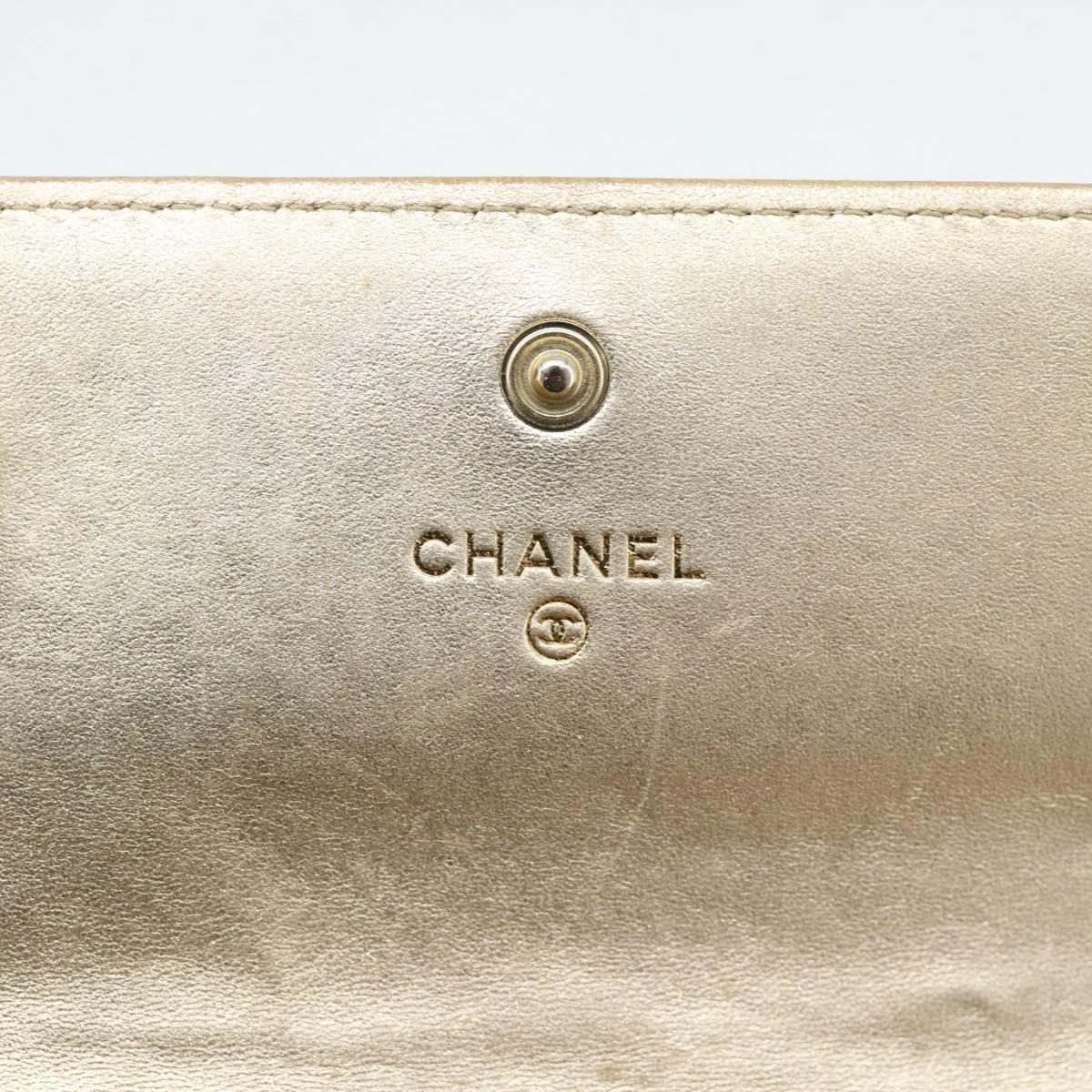 CHANEL Matelasse Long Wallet Lamb Skin Champagne Gold CC Auth 181461A