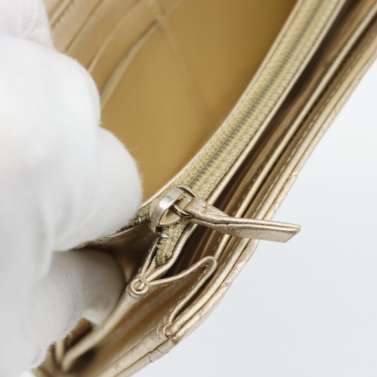 CHANEL Matelasse Long Wallet Lamb Skin Champagne Gold CC Auth 181461A