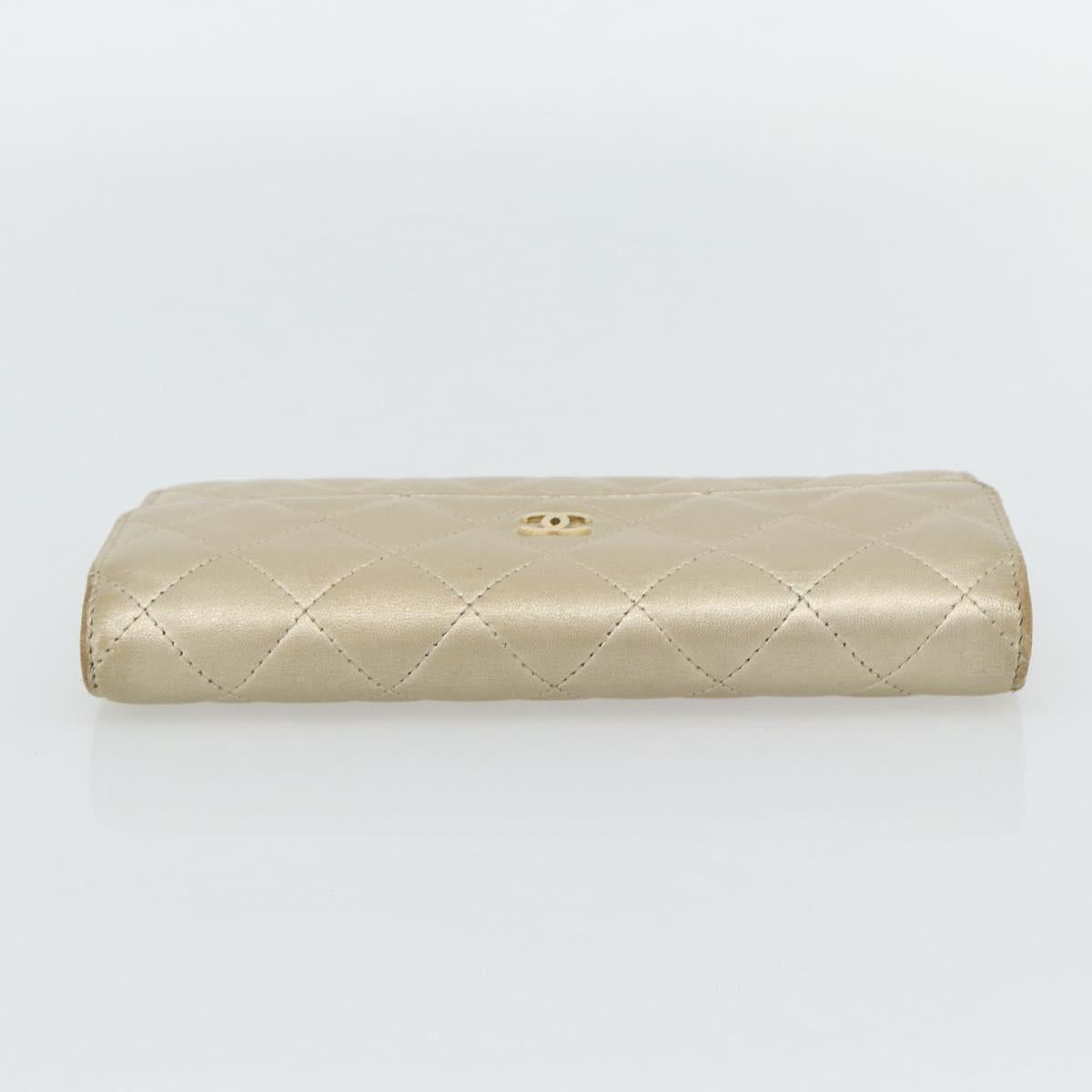 CHANEL Matelasse Long Wallet Lamb Skin Champagne Gold CC Auth 181461A