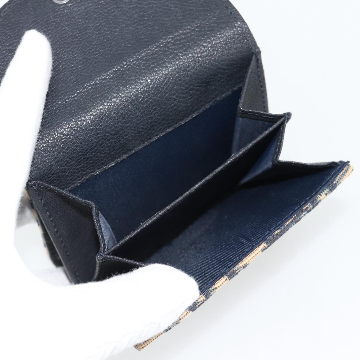 Christian Dior Trotter Canvas Compact Wallet Navy Silver Auth 181463A