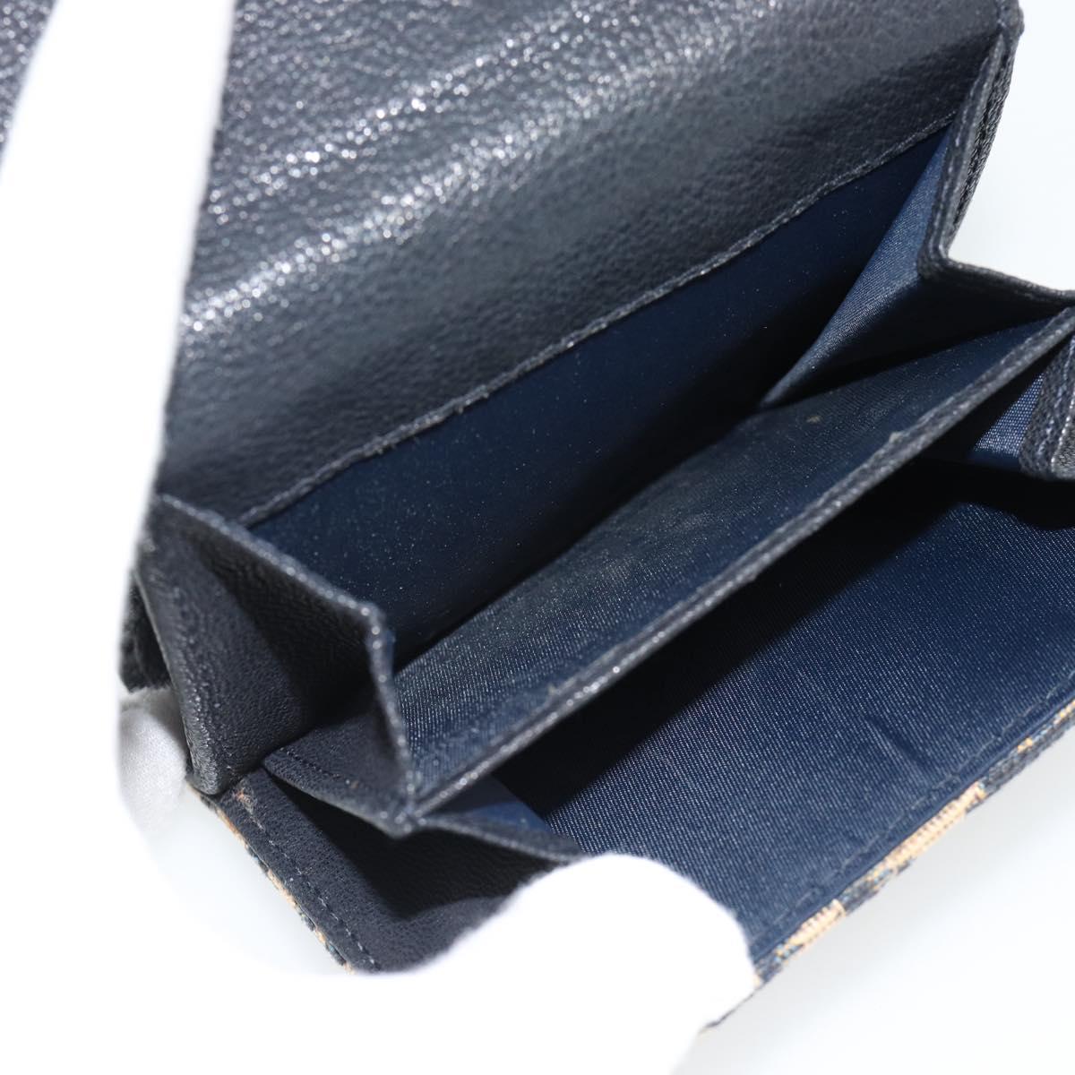 Christian Dior Trotter Canvas Compact Wallet Navy Silver Auth 181463A