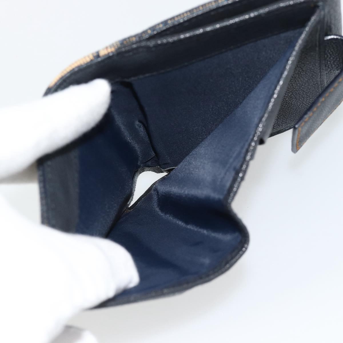Christian Dior Trotter Canvas Compact Wallet Navy Silver Auth 181463A