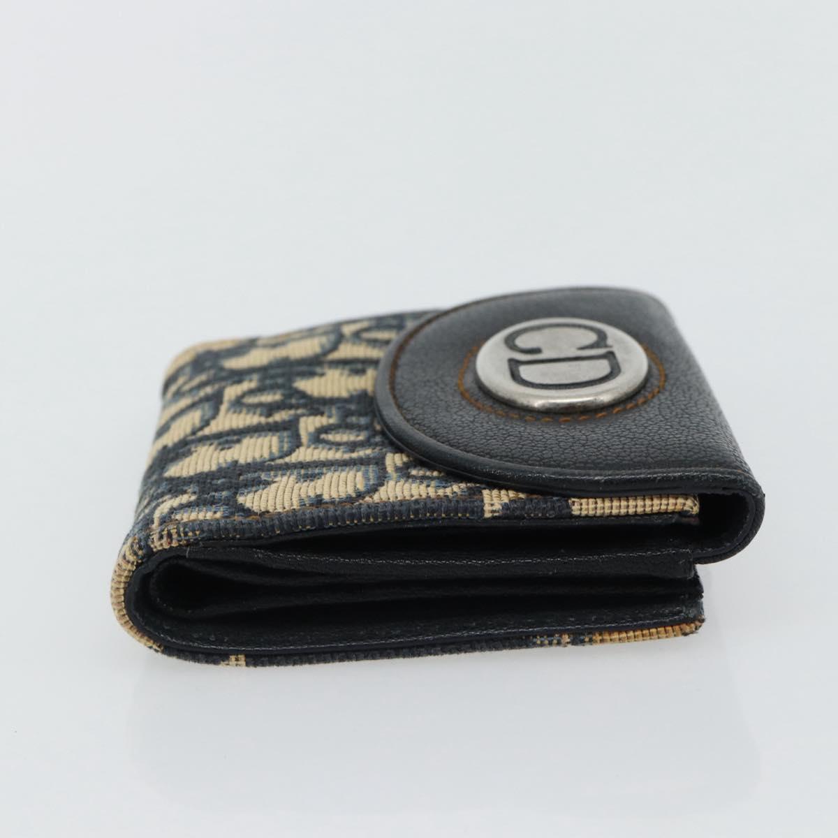 Christian Dior Trotter Canvas Compact Wallet Navy Silver Auth 181463A