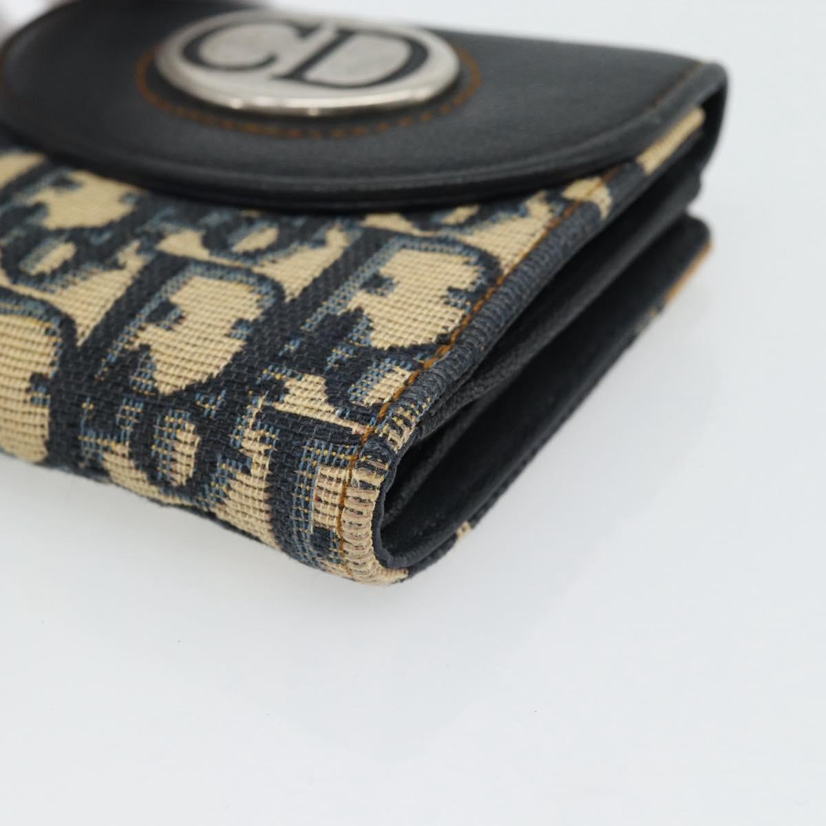 Christian Dior Trotter Canvas Compact Wallet Navy Silver Auth 181463A