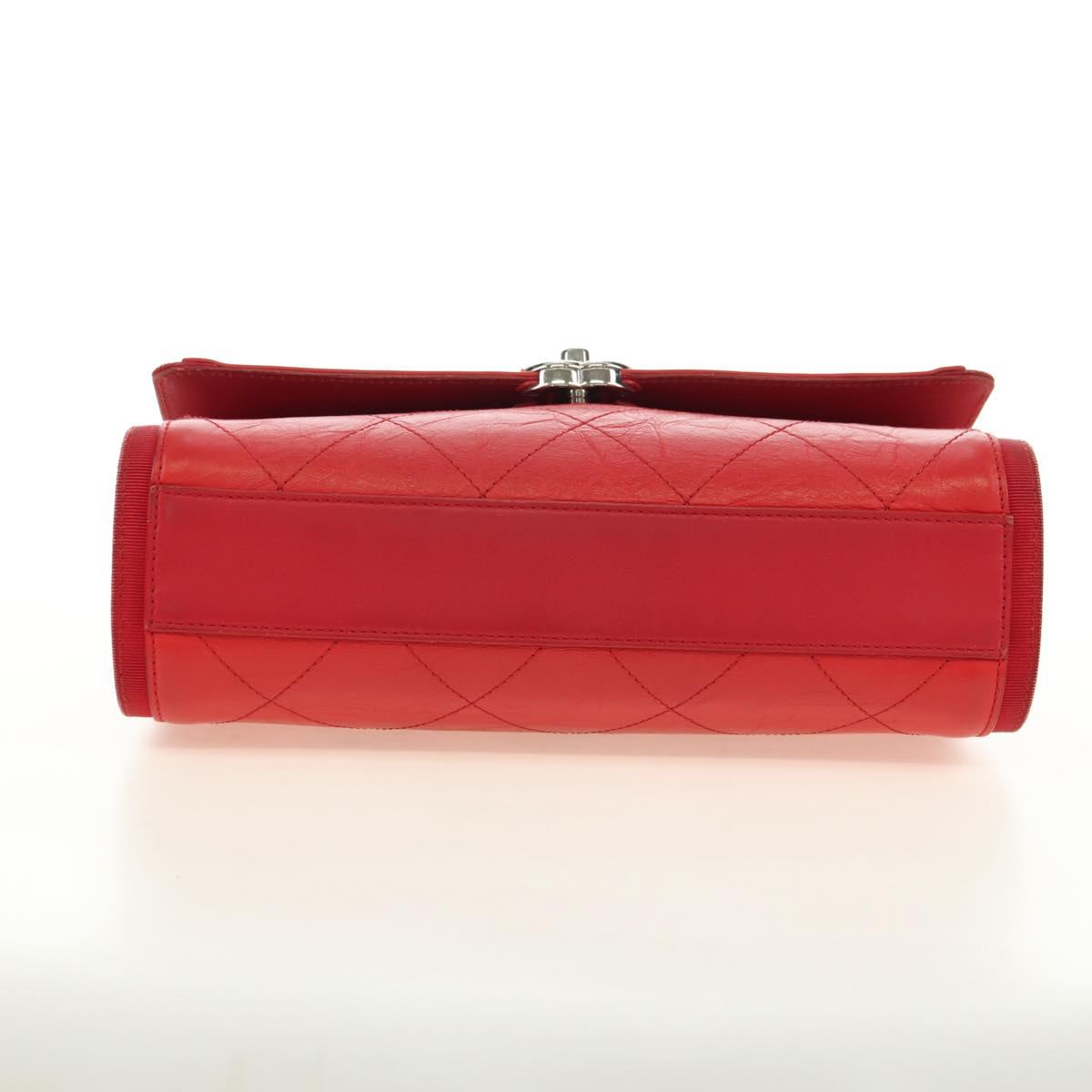 CHANEL Chain Shoulder Bag Calf Skin Red Silver CC Auth 181465M