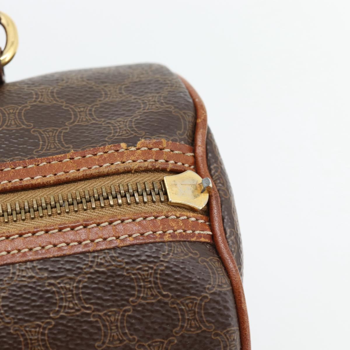 CELINE Macadam Canvas Hand Bag PVC Leather Brown Gold Auth 181466A