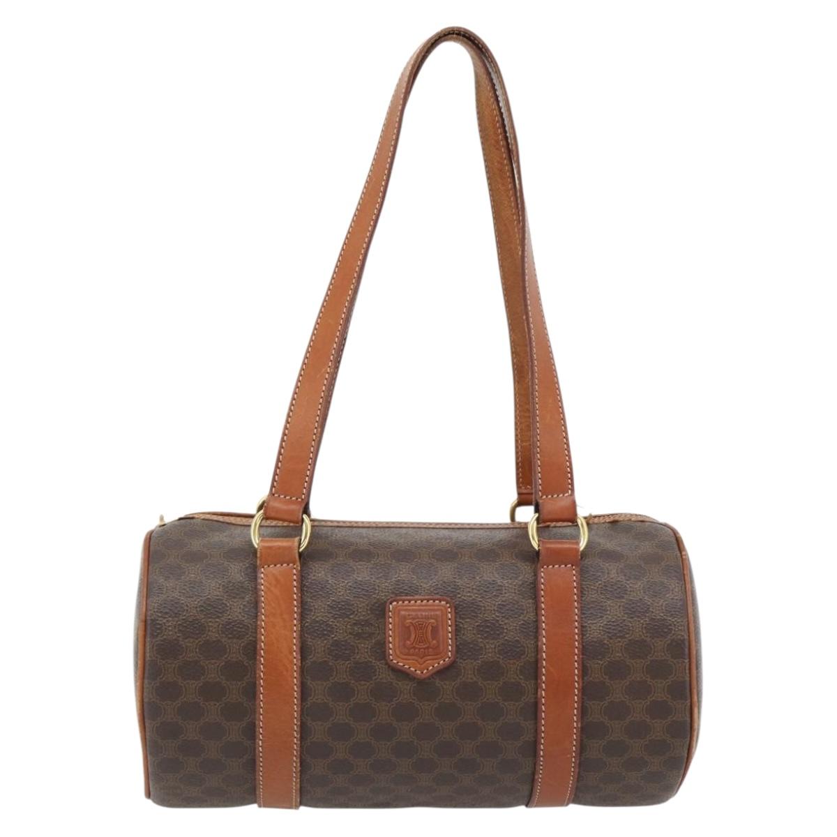 CELINE Macadam Canvas Hand Bag PVC Leather Brown Gold Auth 181466A