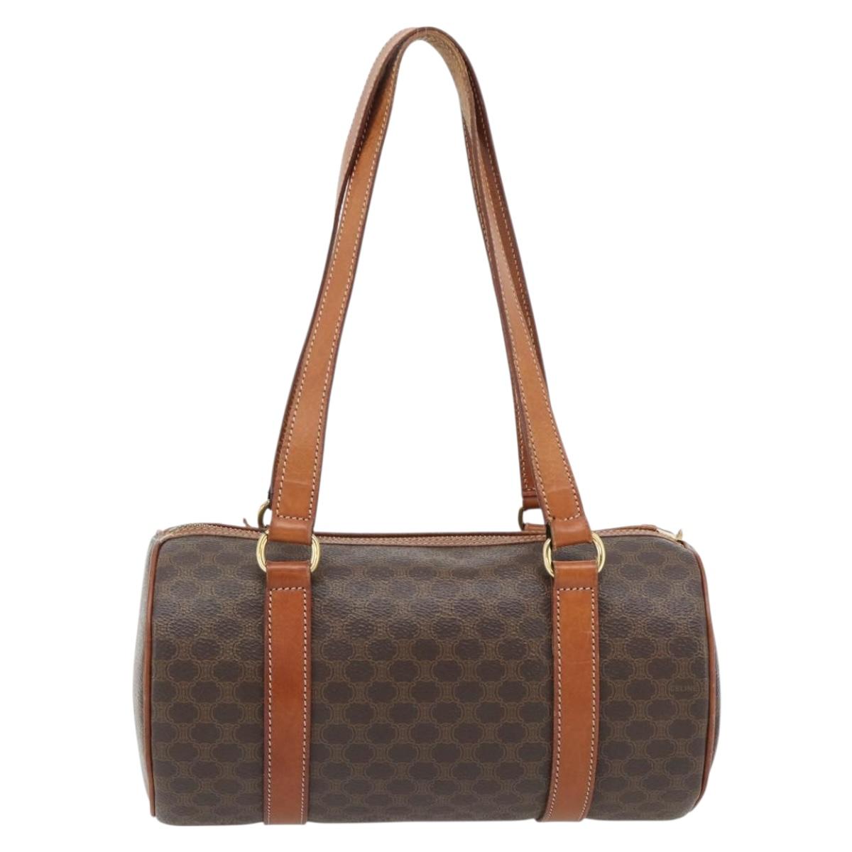 CELINE Macadam Canvas Hand Bag PVC Leather Brown Gold Auth 181466A