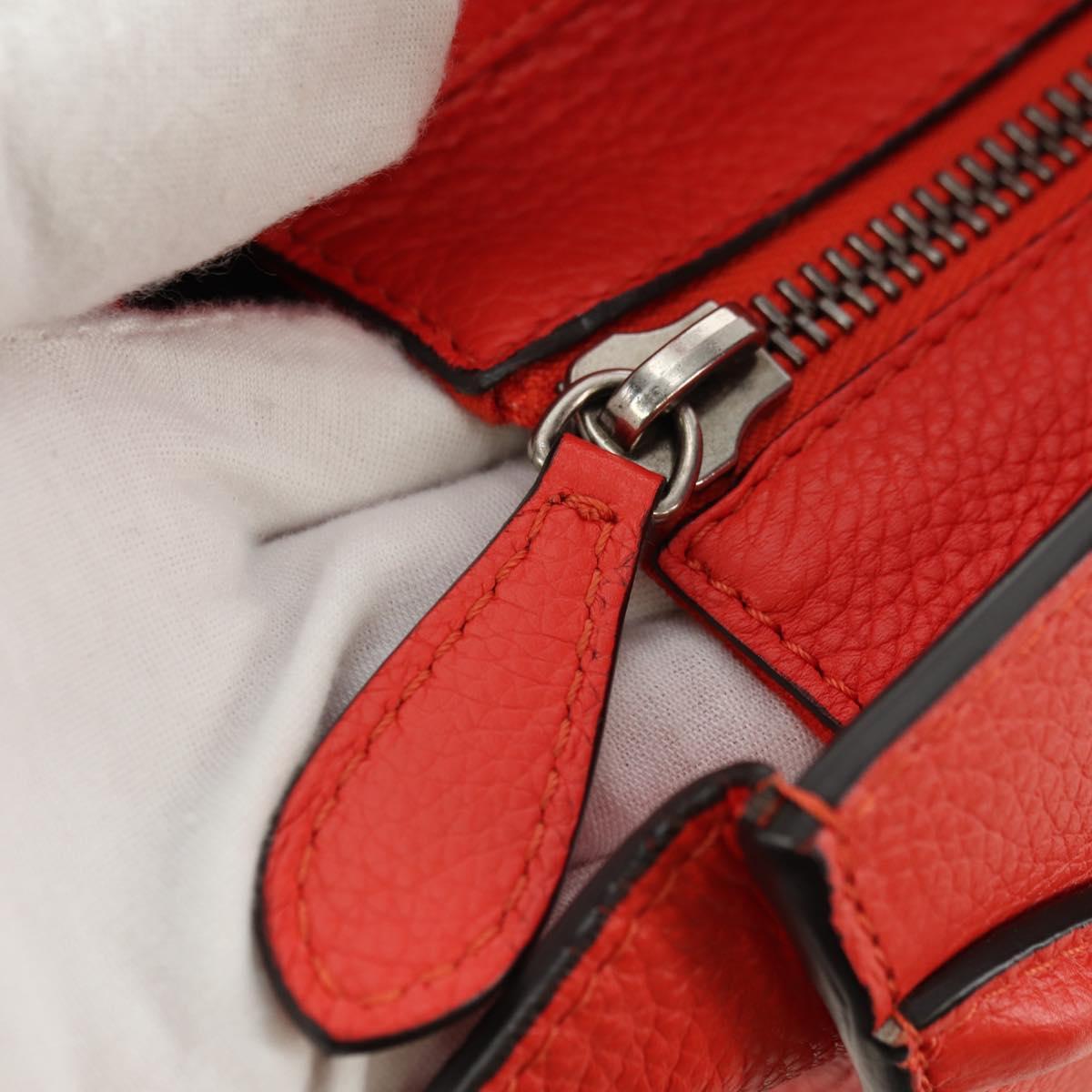 CELINE Luggage Micro Shopper Hand Bag Leather Orange Silver Auth 181472SM