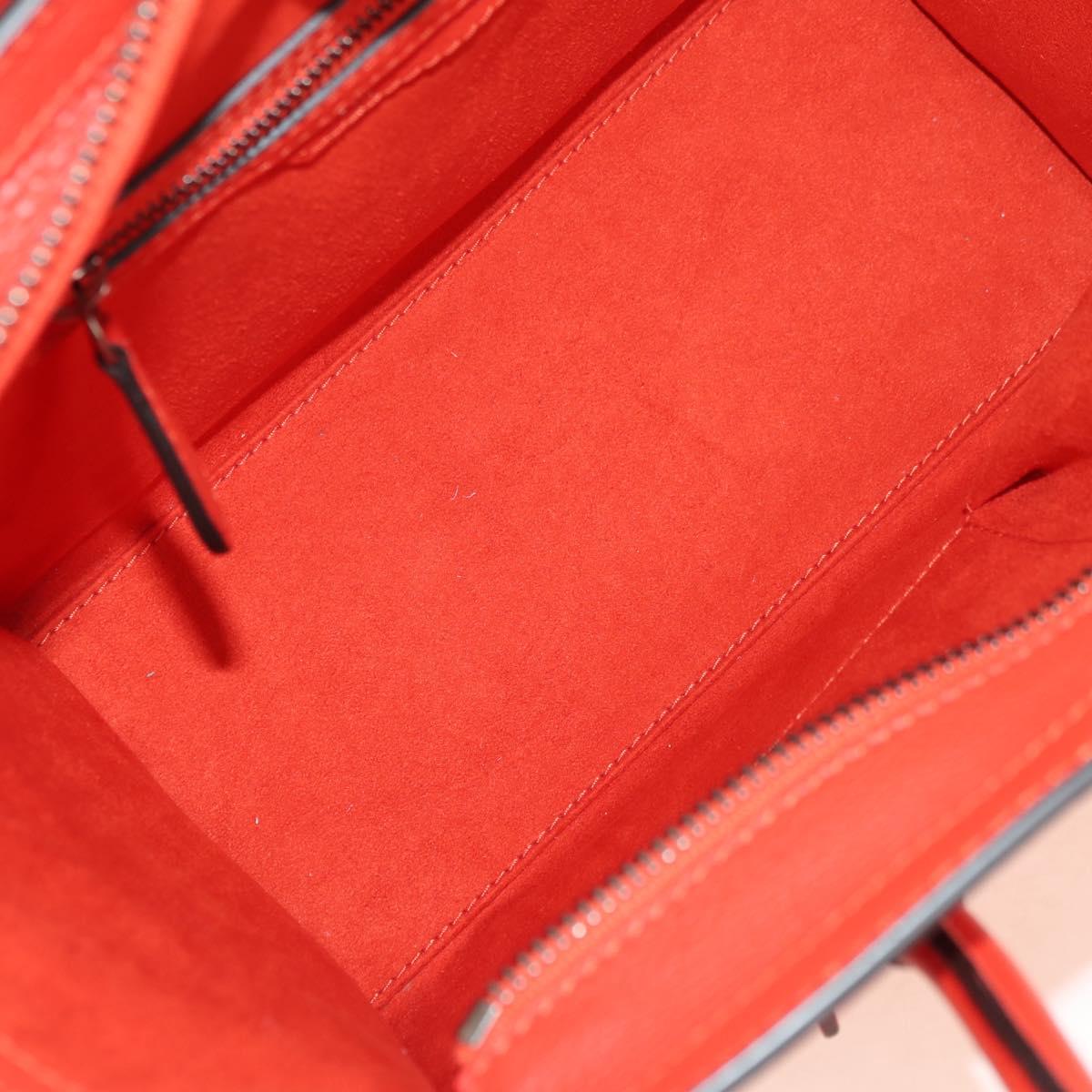 CELINE Luggage Micro Shopper Hand Bag Leather Orange Silver Auth 181472SM