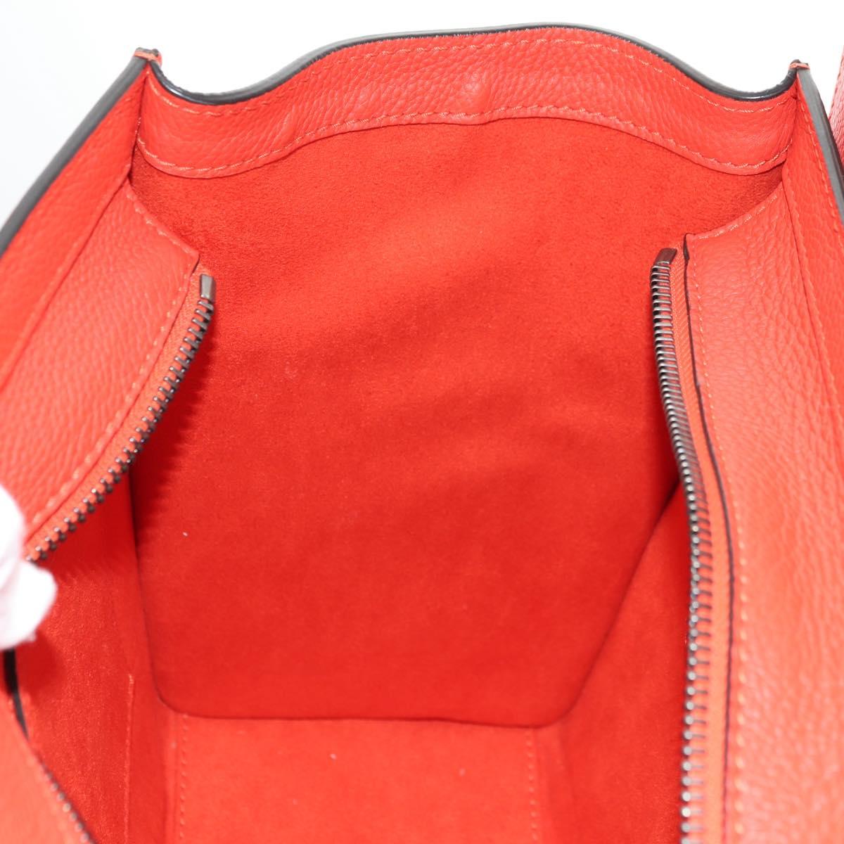 CELINE Luggage Micro Shopper Hand Bag Leather Orange Silver Auth 181472SM