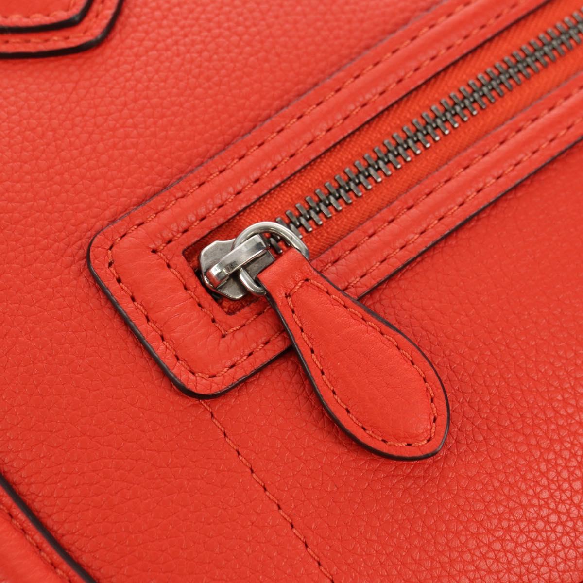 CELINE Luggage Mini Shopper Hand Bag Leather Orange Silver Auth 181473SAM