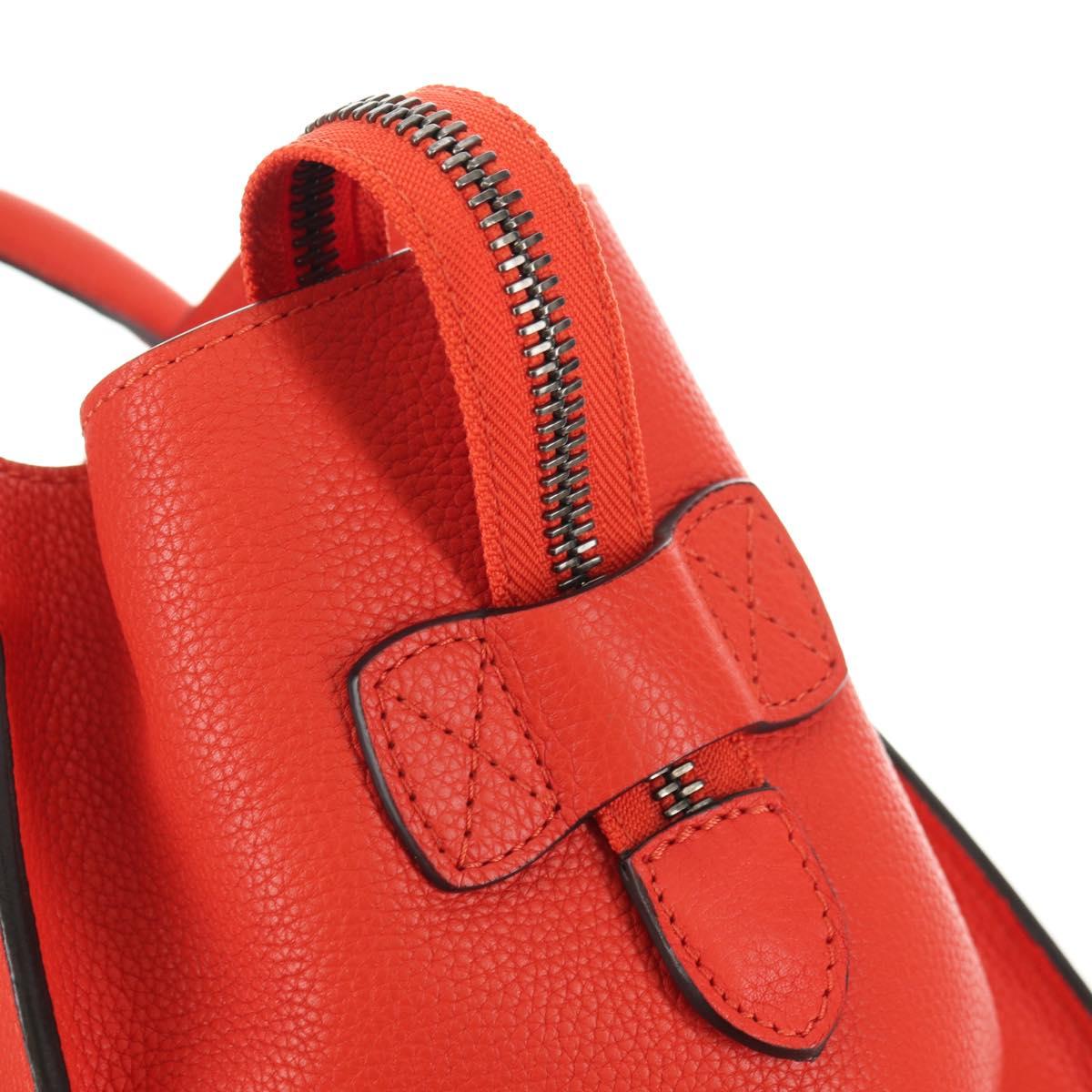 CELINE Luggage Mini Shopper Hand Bag Leather Orange Silver Auth 181473SAM