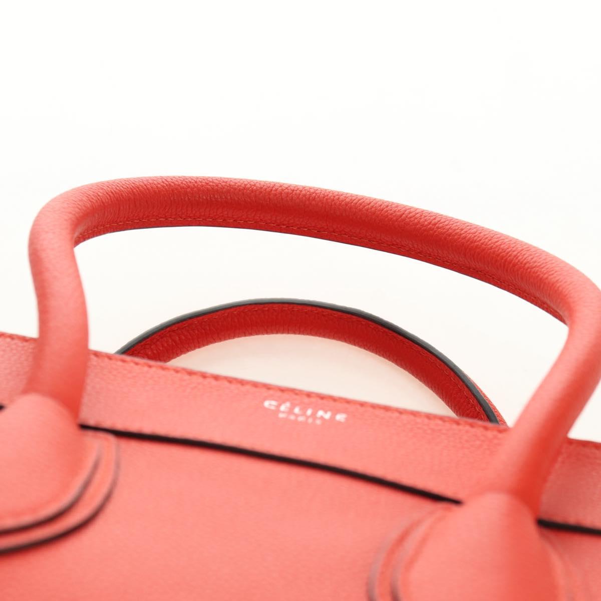 CELINE Luggage Mini Shopper Hand Bag Leather Orange Silver Auth 181473SAM