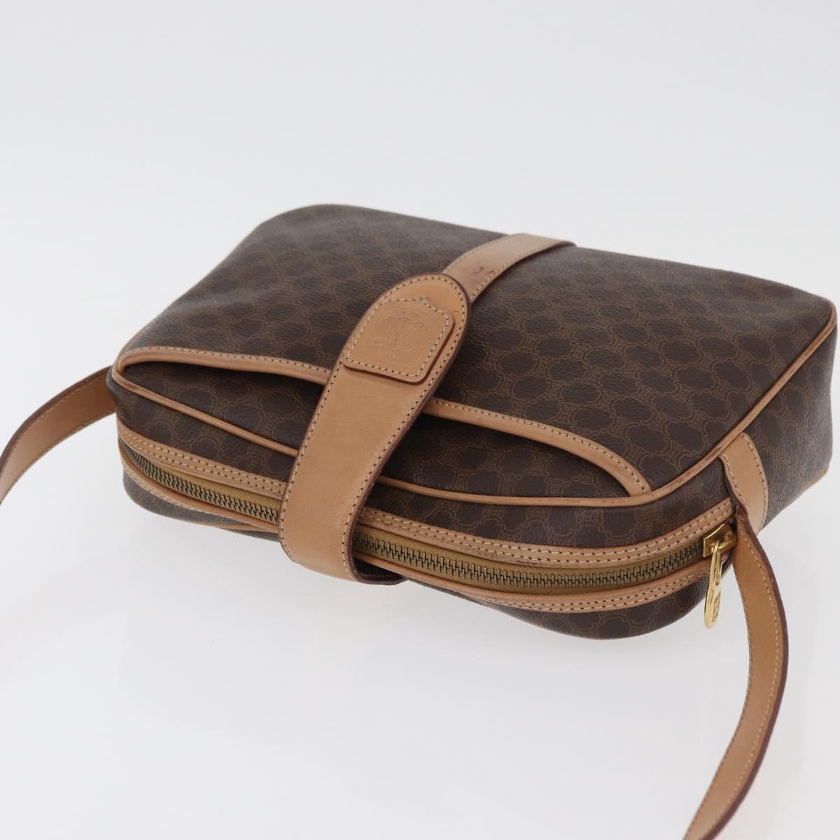 CELINE Macadam Canvas Shoulder Bag PVC Leather Brown Gold Auth 181476A