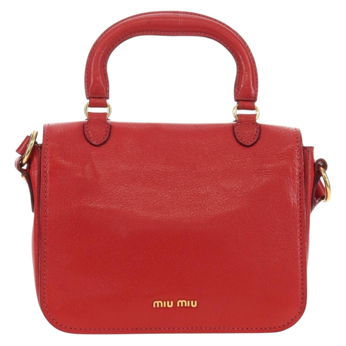 Miu Miu Hand Bag Leather 2way Red Gold Auth 181477V