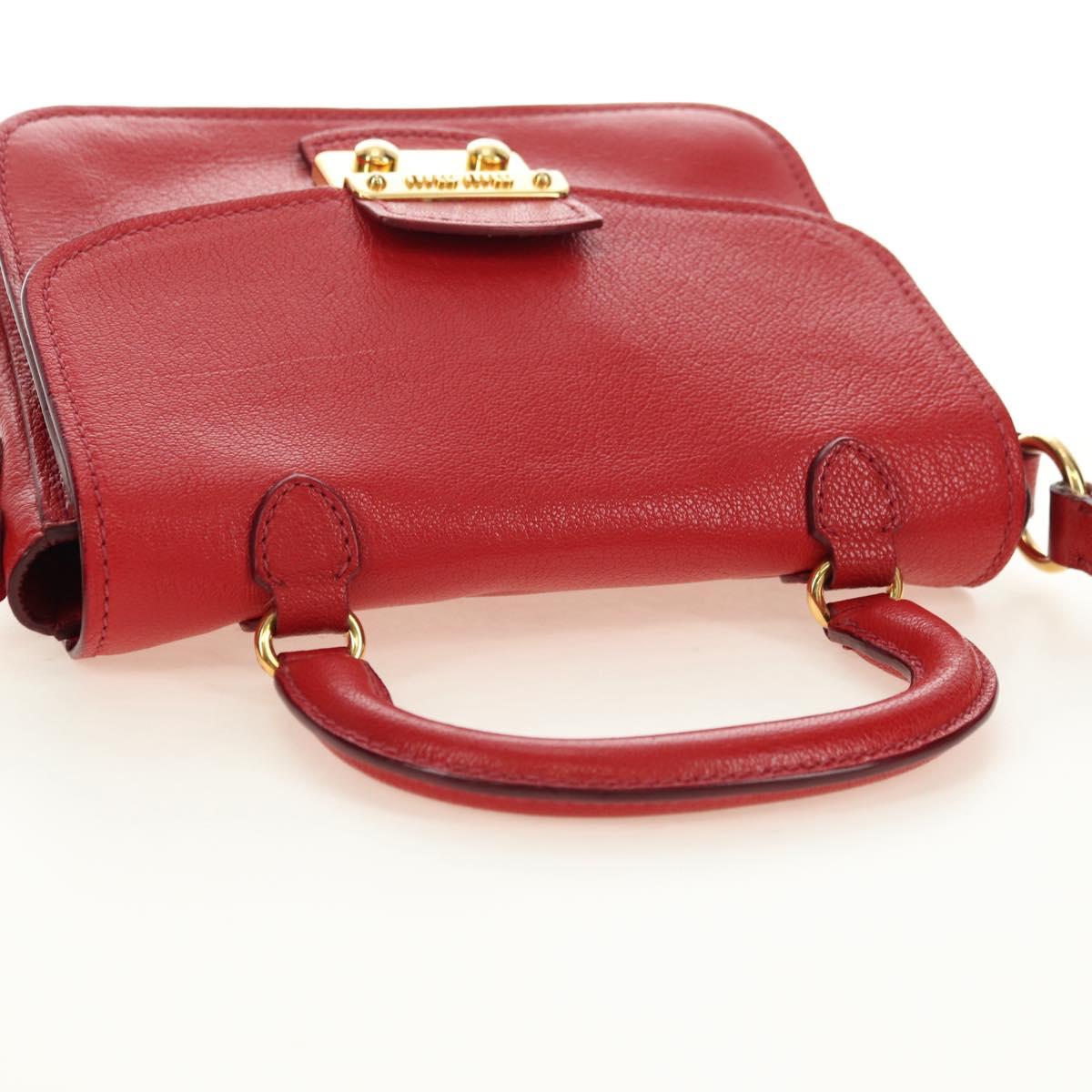Miu Miu Hand Bag Leather 2way Red Gold Auth 181477V