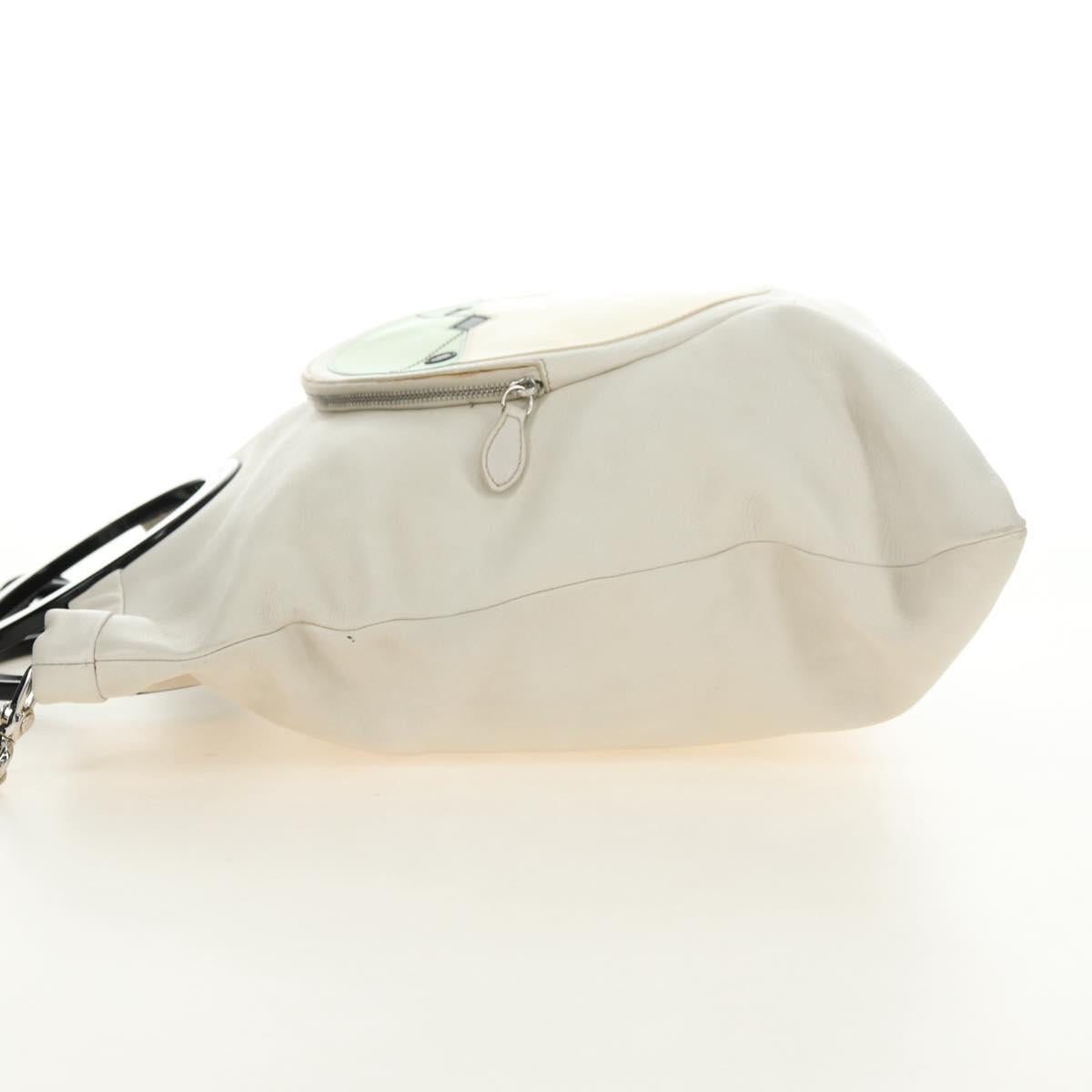 CELINE Chain Shoulder Bag Leather 2way White Silver Auth 181478V