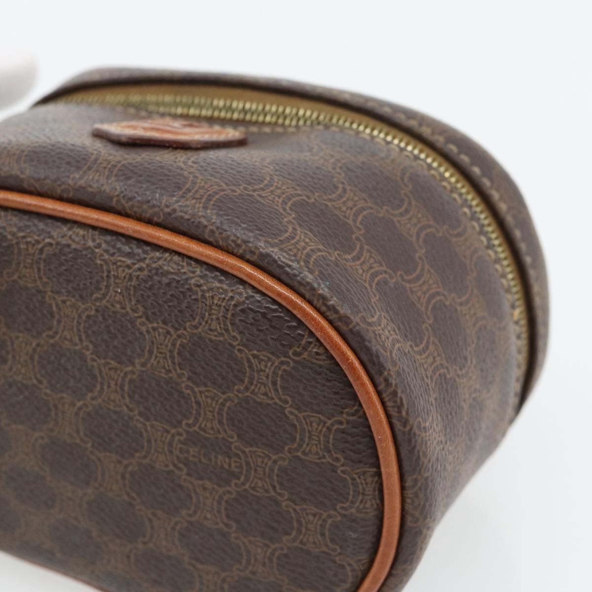 CELINE Macadam Canvas Mini Vanity Hand Bag PVC Leather Brown Gold Auth 181480A